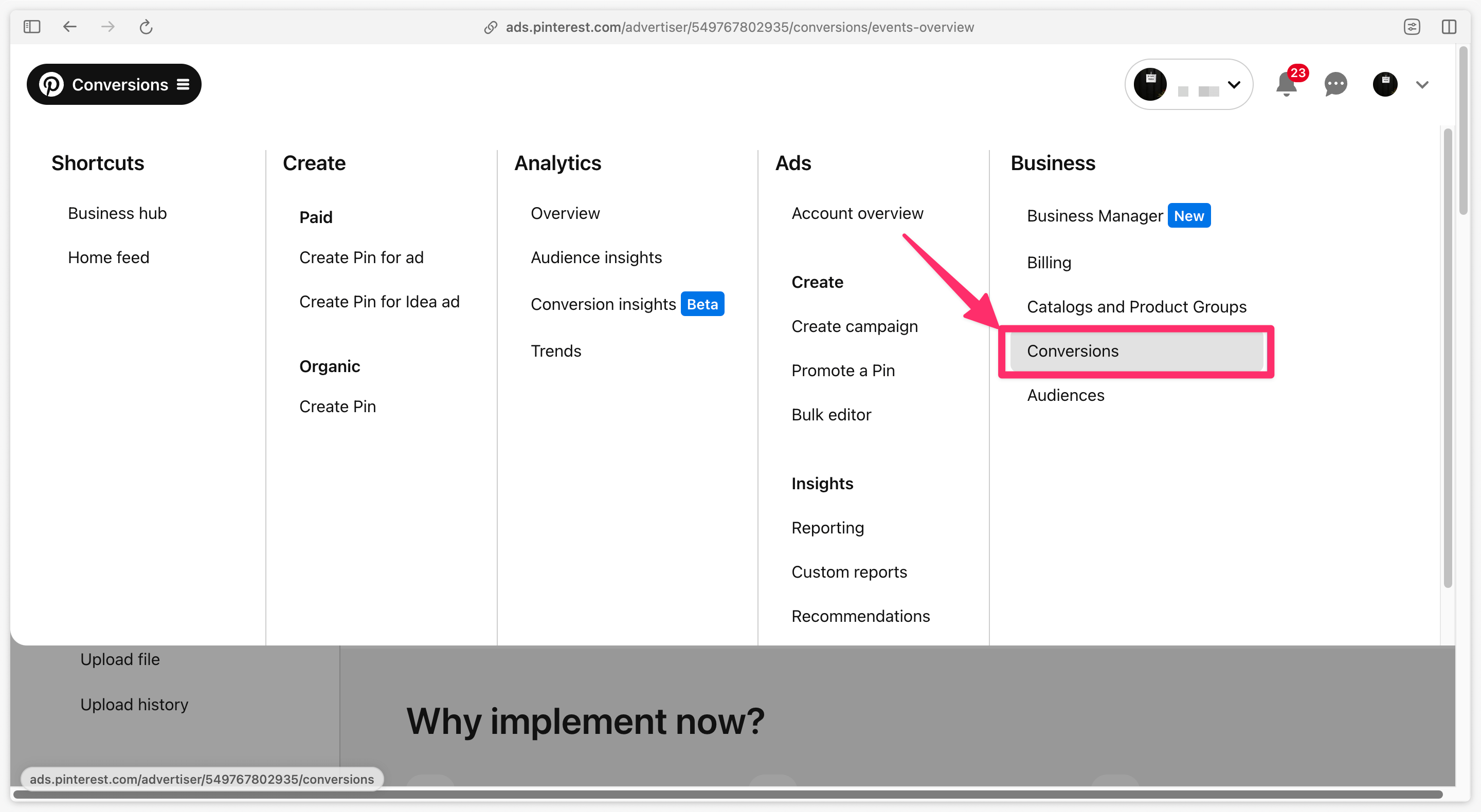 Find your Pinterest CAPI Access Token, step 1