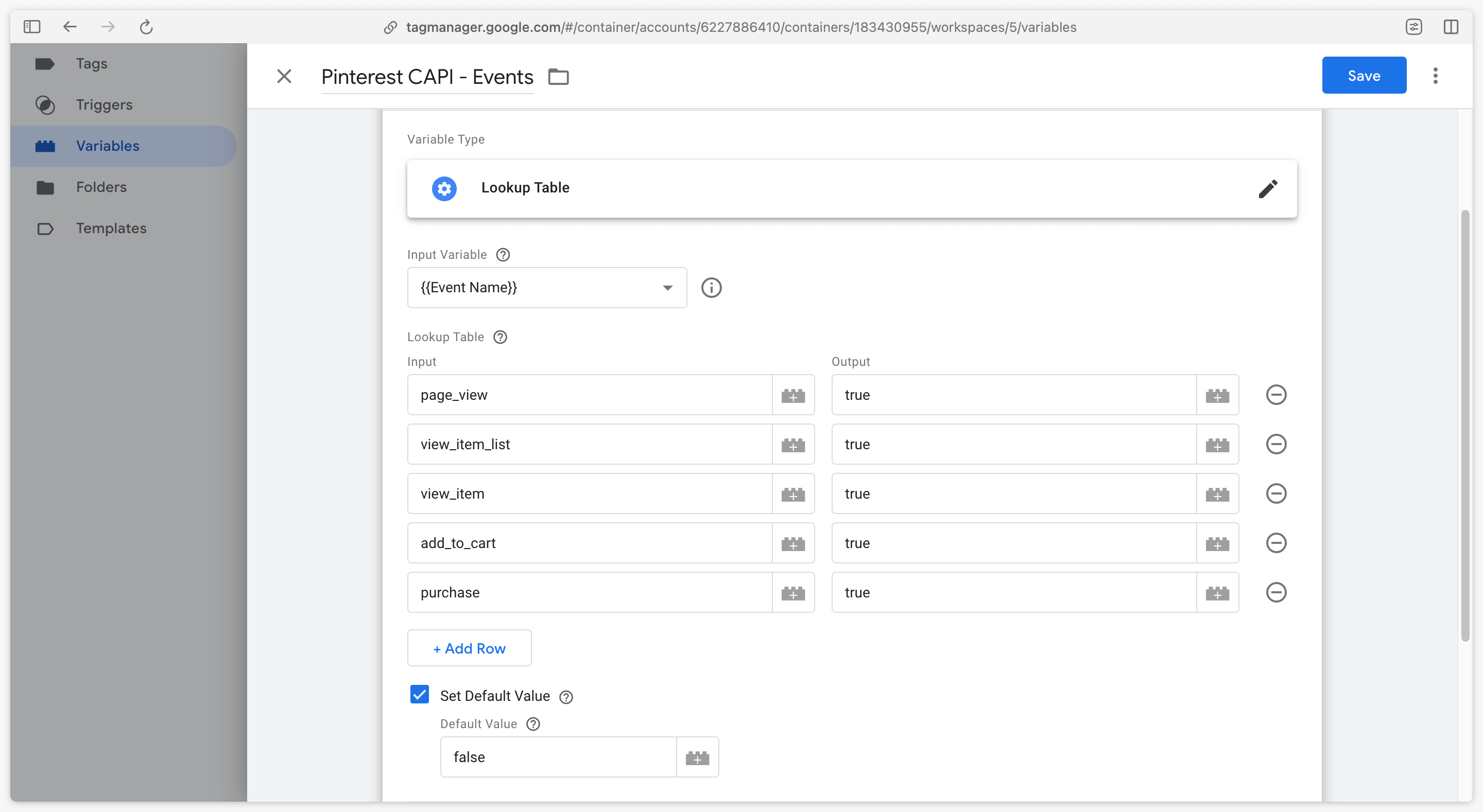 GA4 and Pinterest CAPI events mapping table