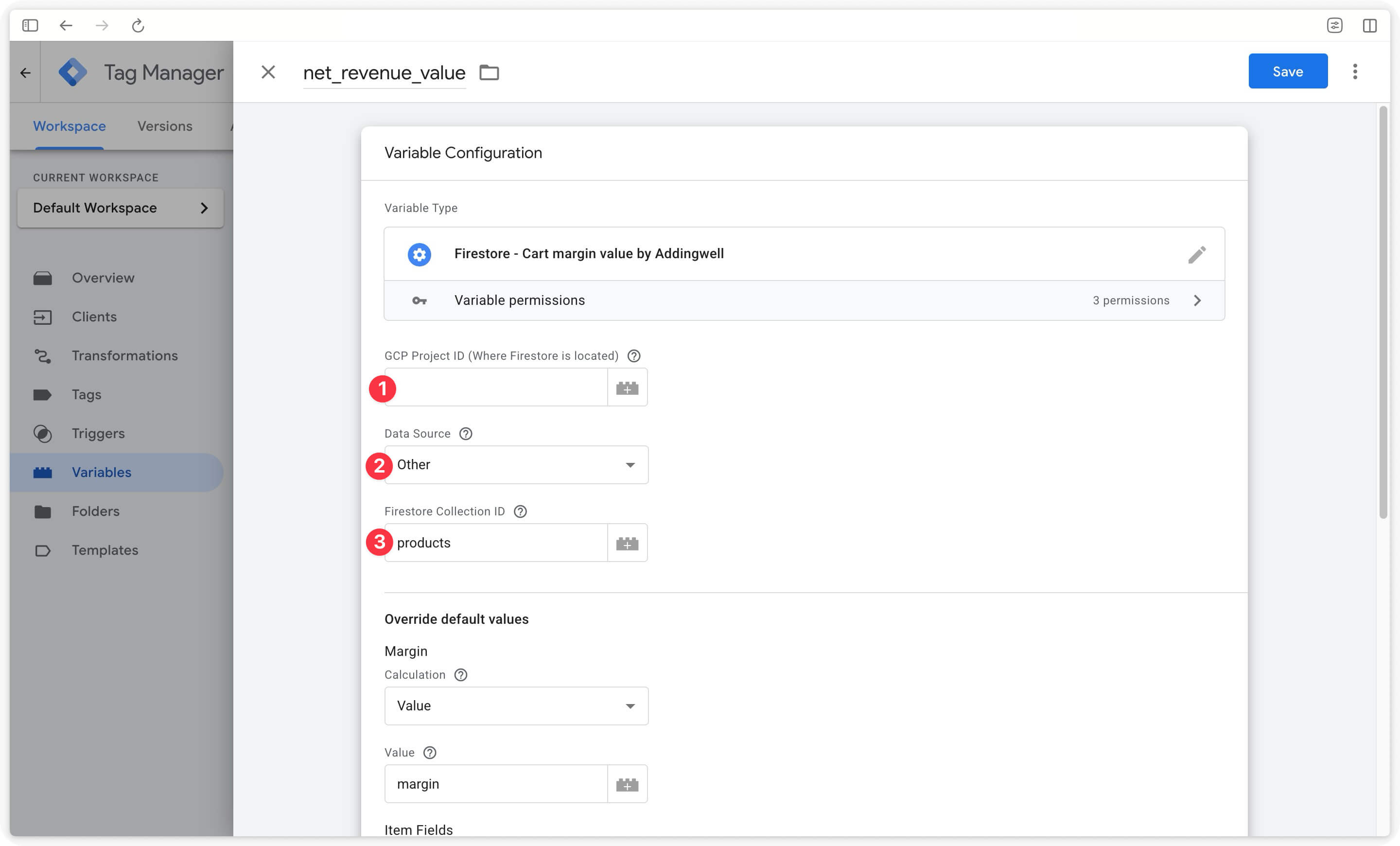 Configure the Firestore margin variable