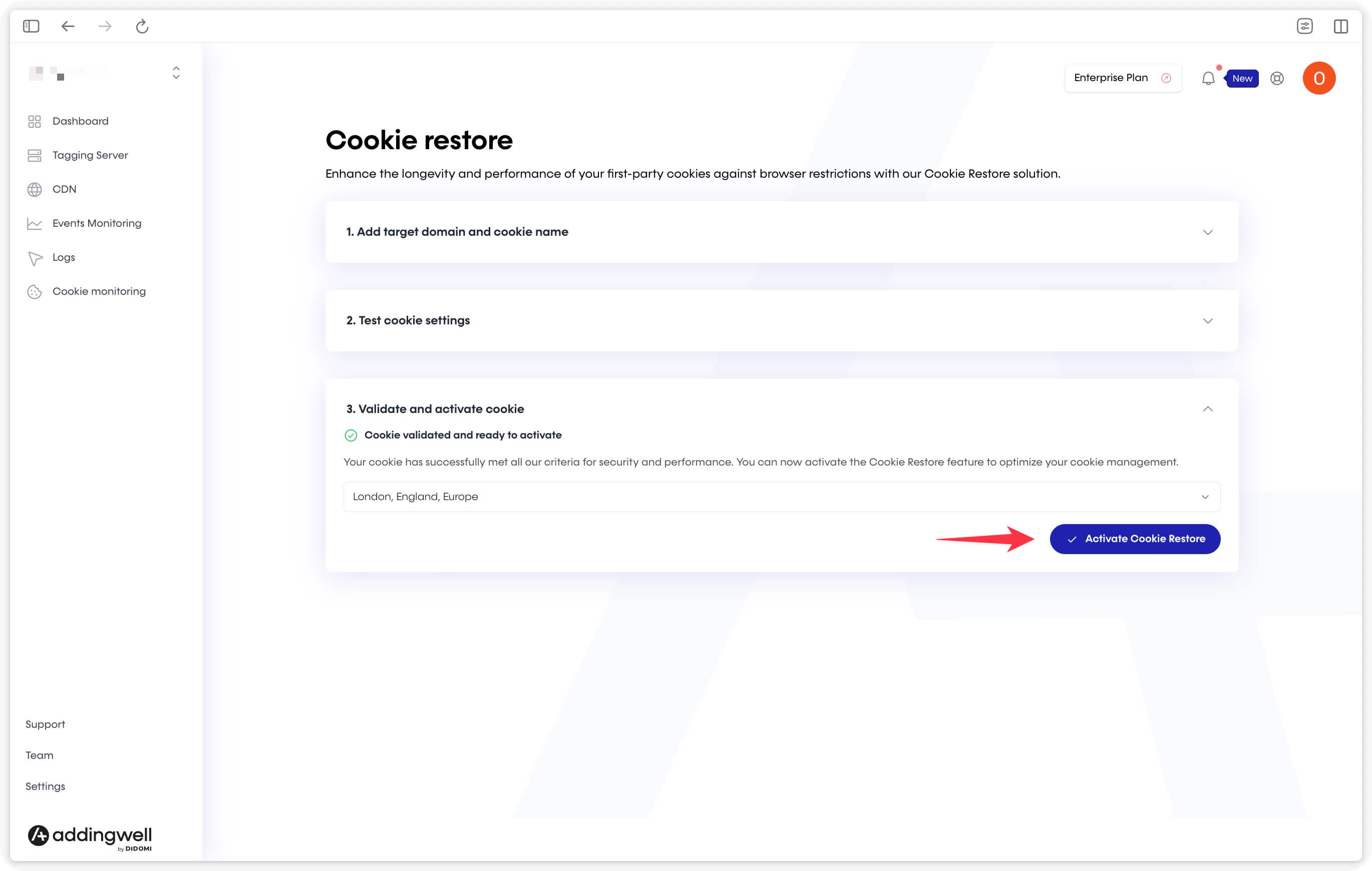 Master cookie validation and activation