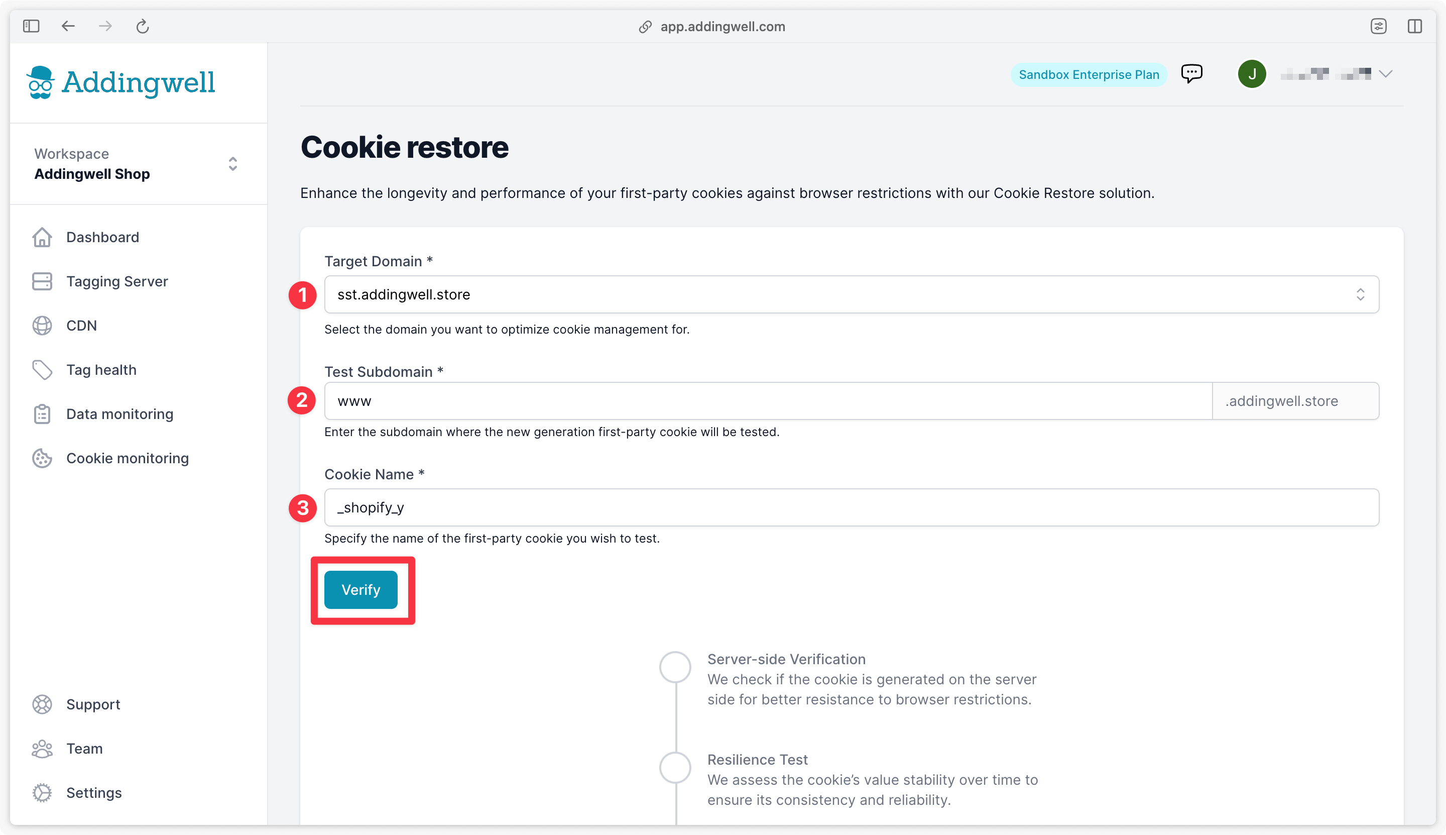 Formulaire rempli de Cookie Restore