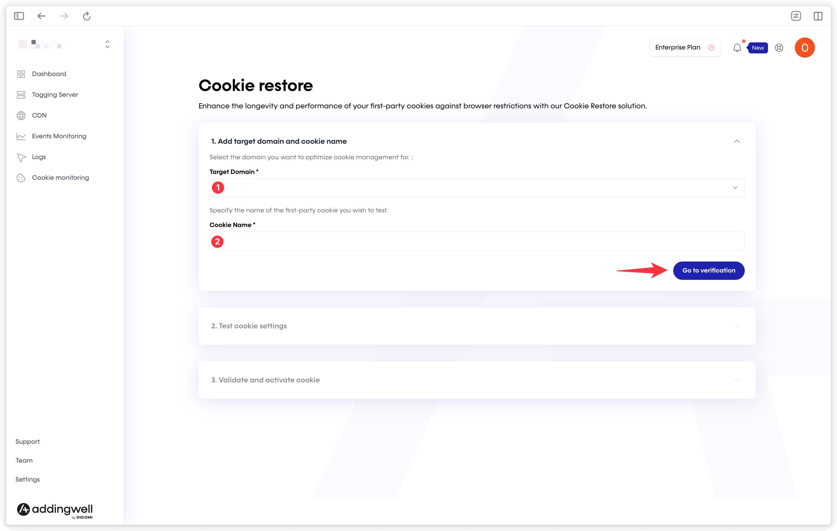 Cookie Restore: enter the target domain and the master cookie name