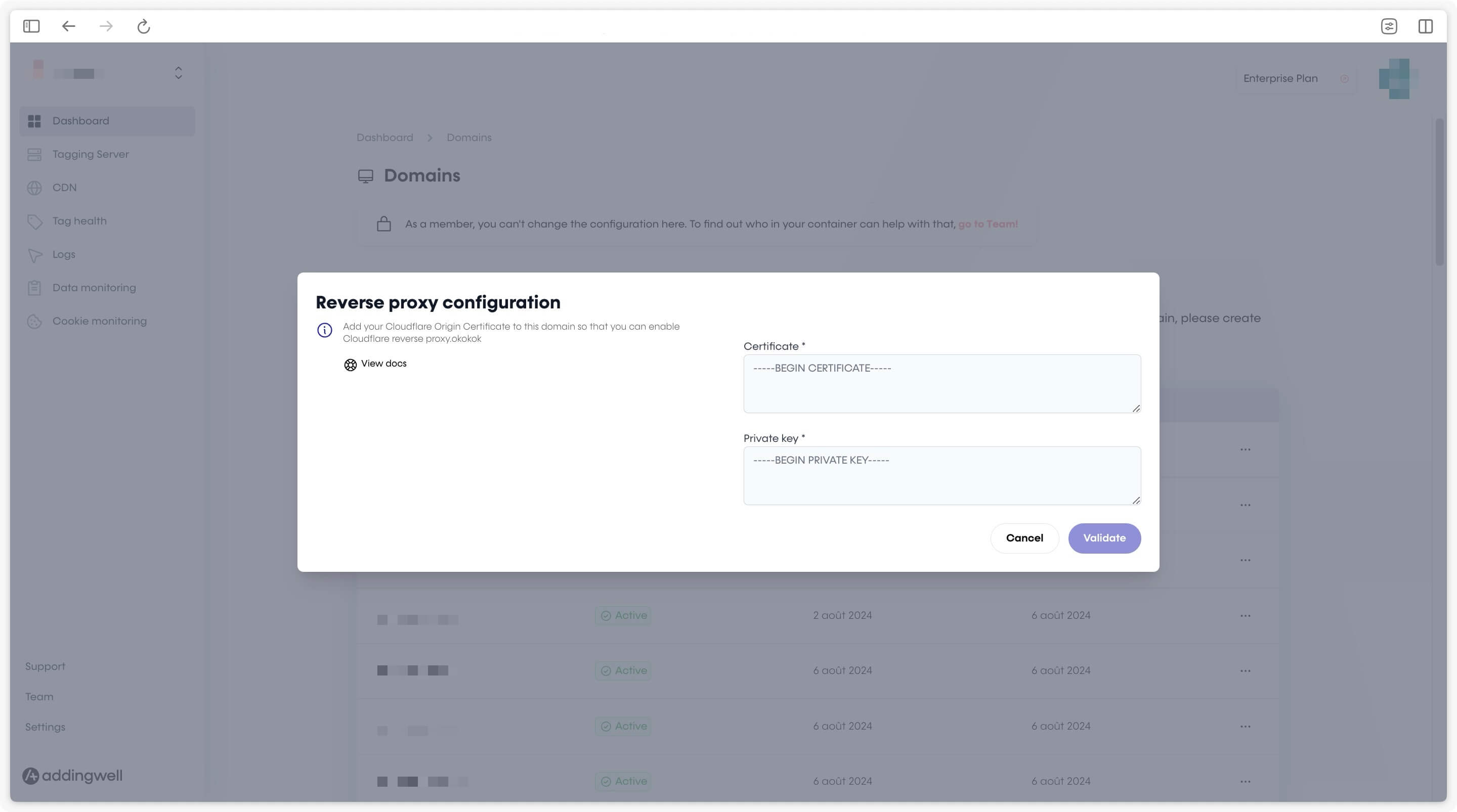 Addingwell reverse-proxy configuration