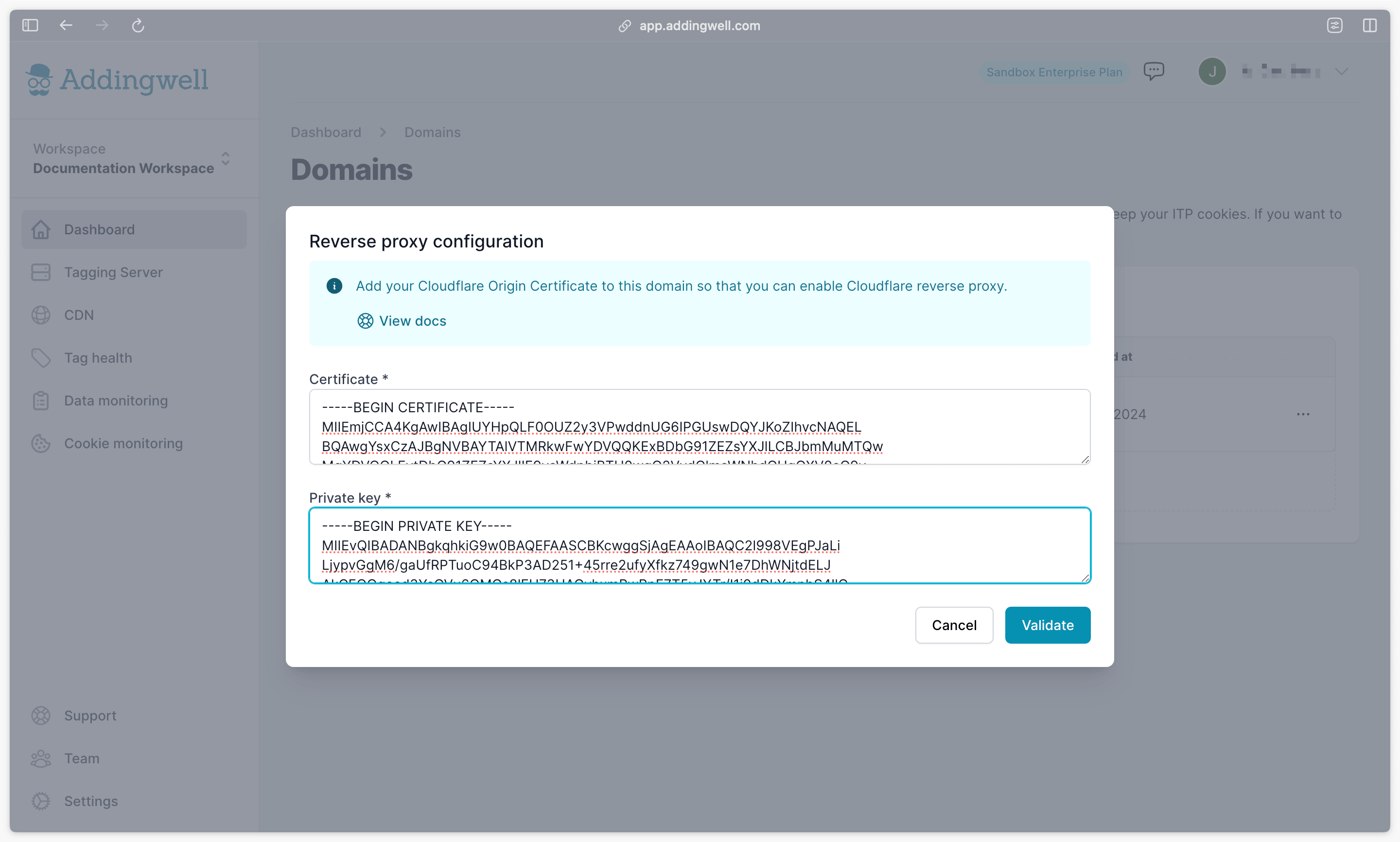 Addingwell reverse-proxy configuration