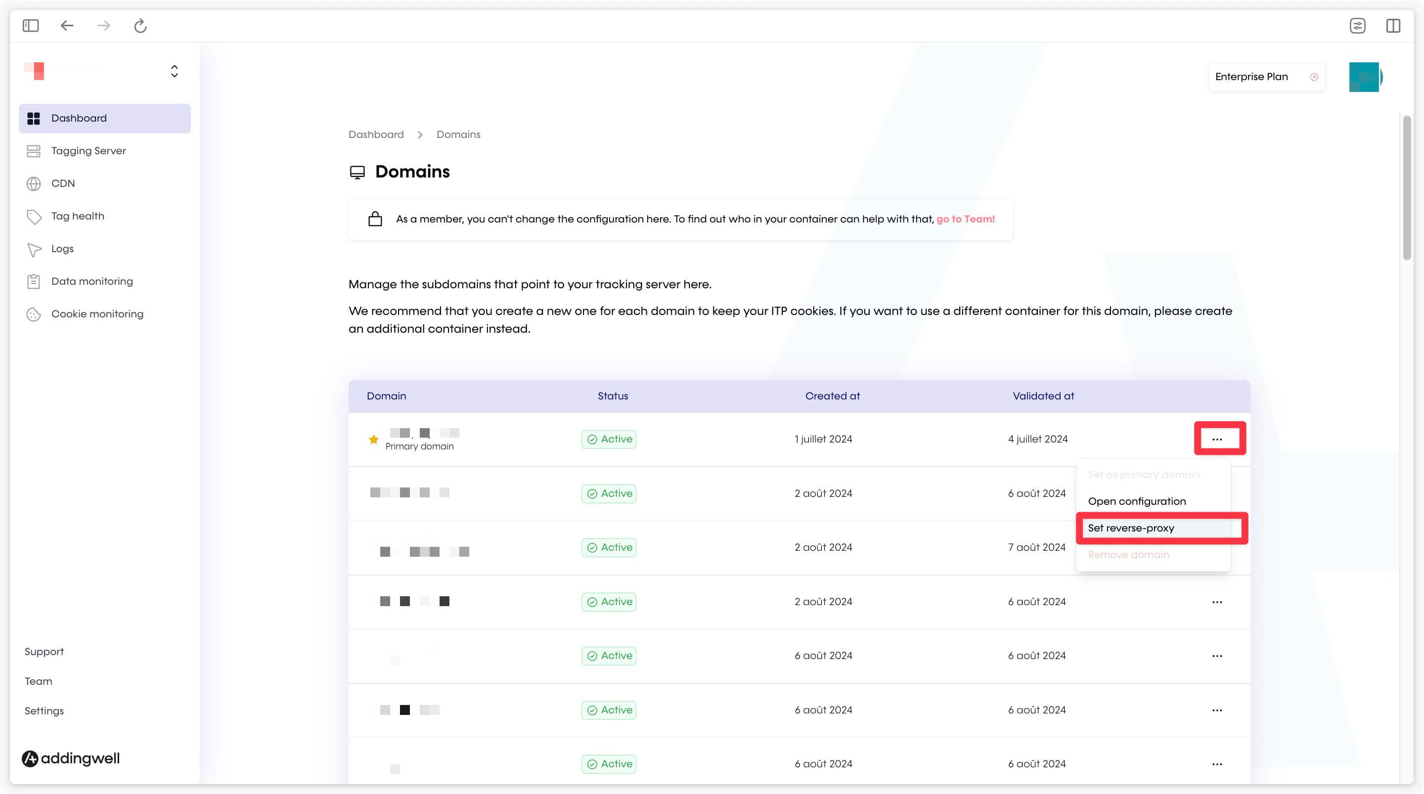 Set reverse-proxy in Addingwell