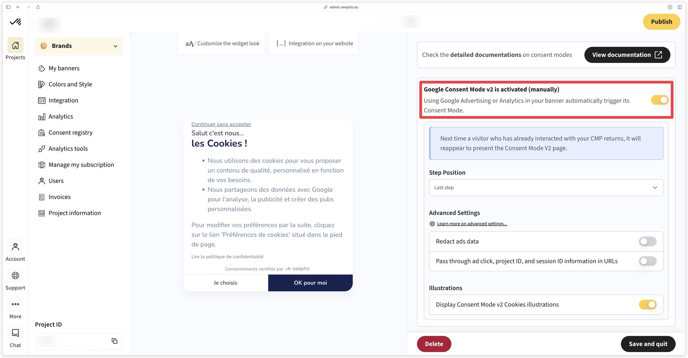 Consent Mode configuration in the Axeptio banner