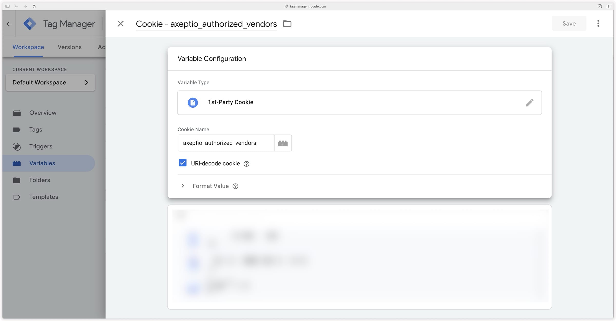 Configuring the cookie variable to retrieve the Axeptio consent state in GTM Web