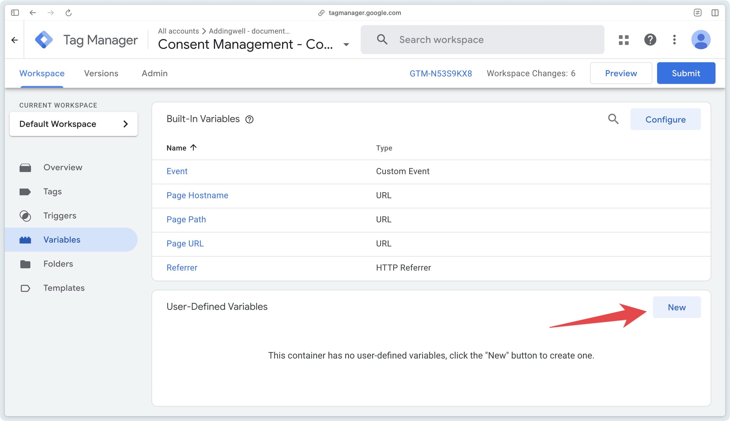 Creating a new variable in GTM Web