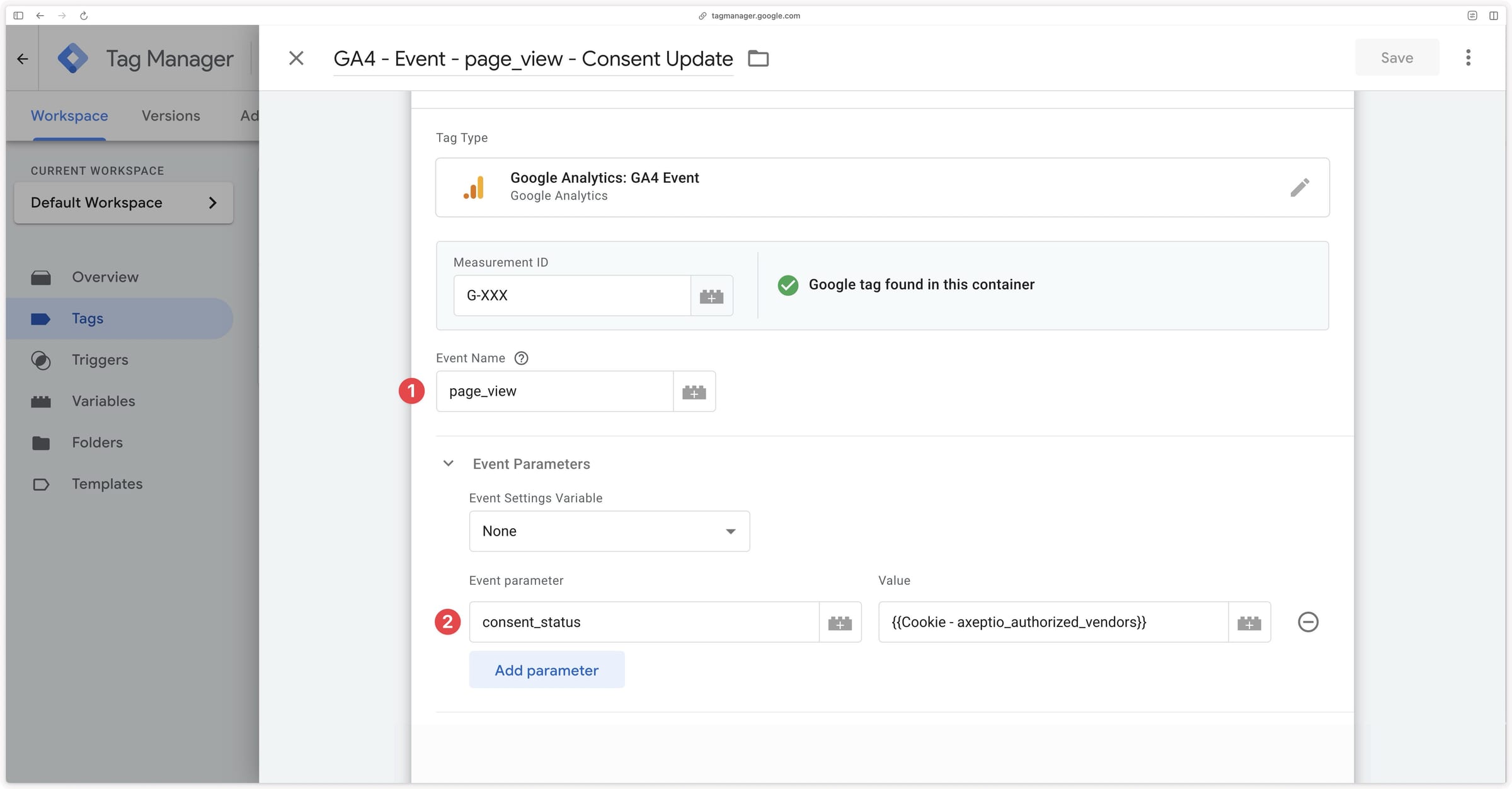 Configuring the GA4 event tag to send a page_view event on consent update