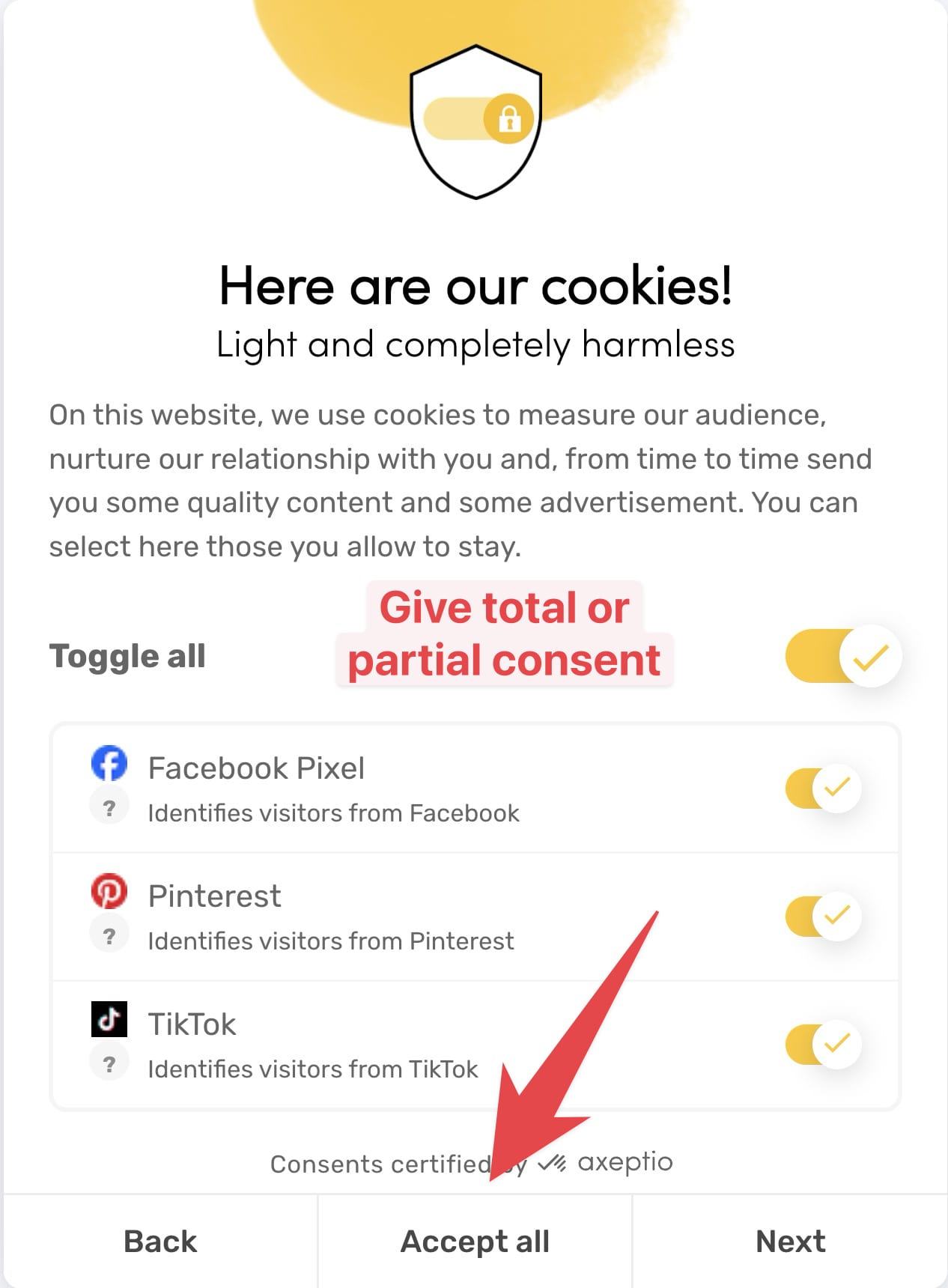 Giving partial or full consent on the Axeptio banner