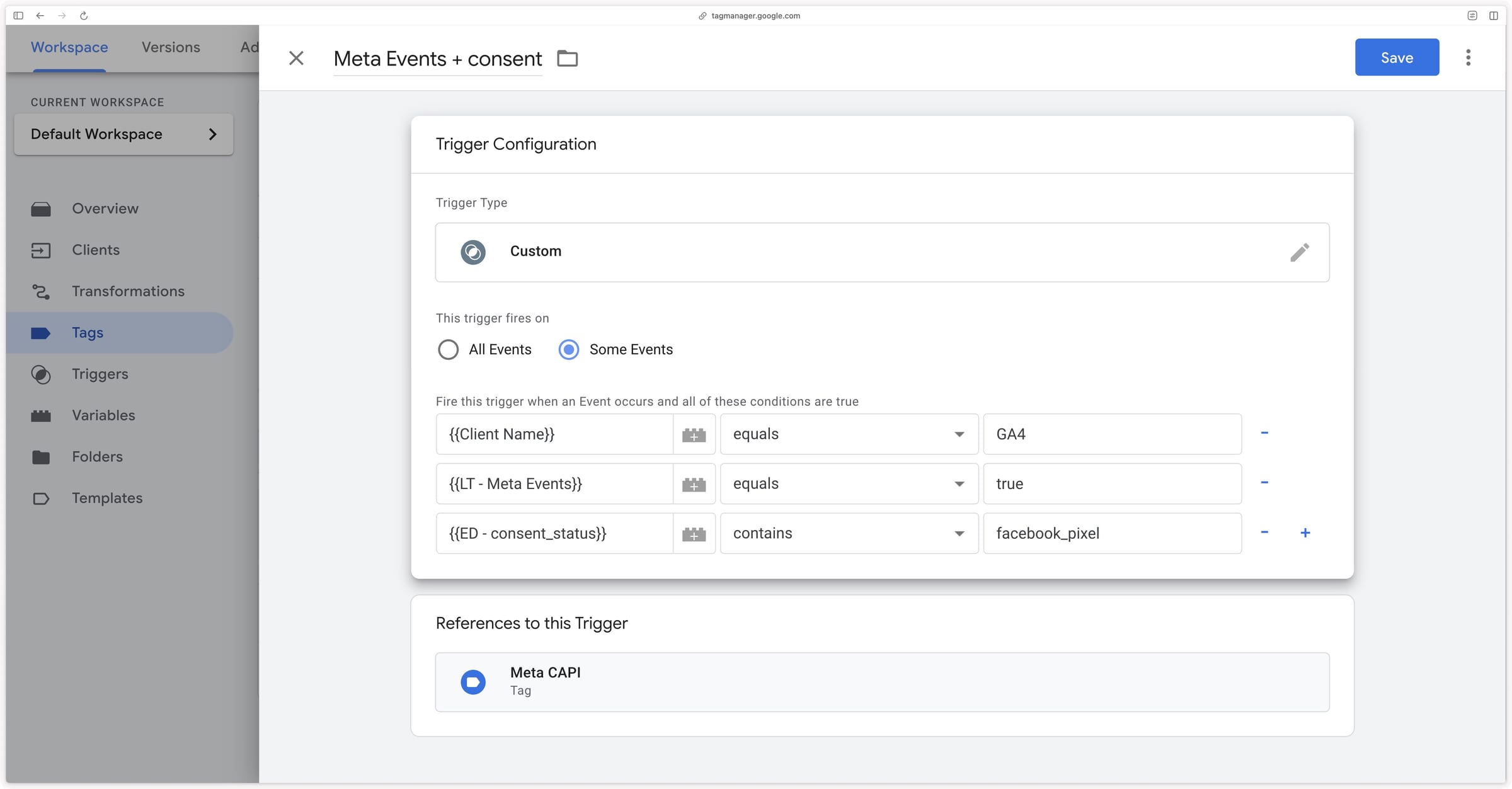 Configuring the trigger for the Meta Conversion API tag based on Axeptio consent state