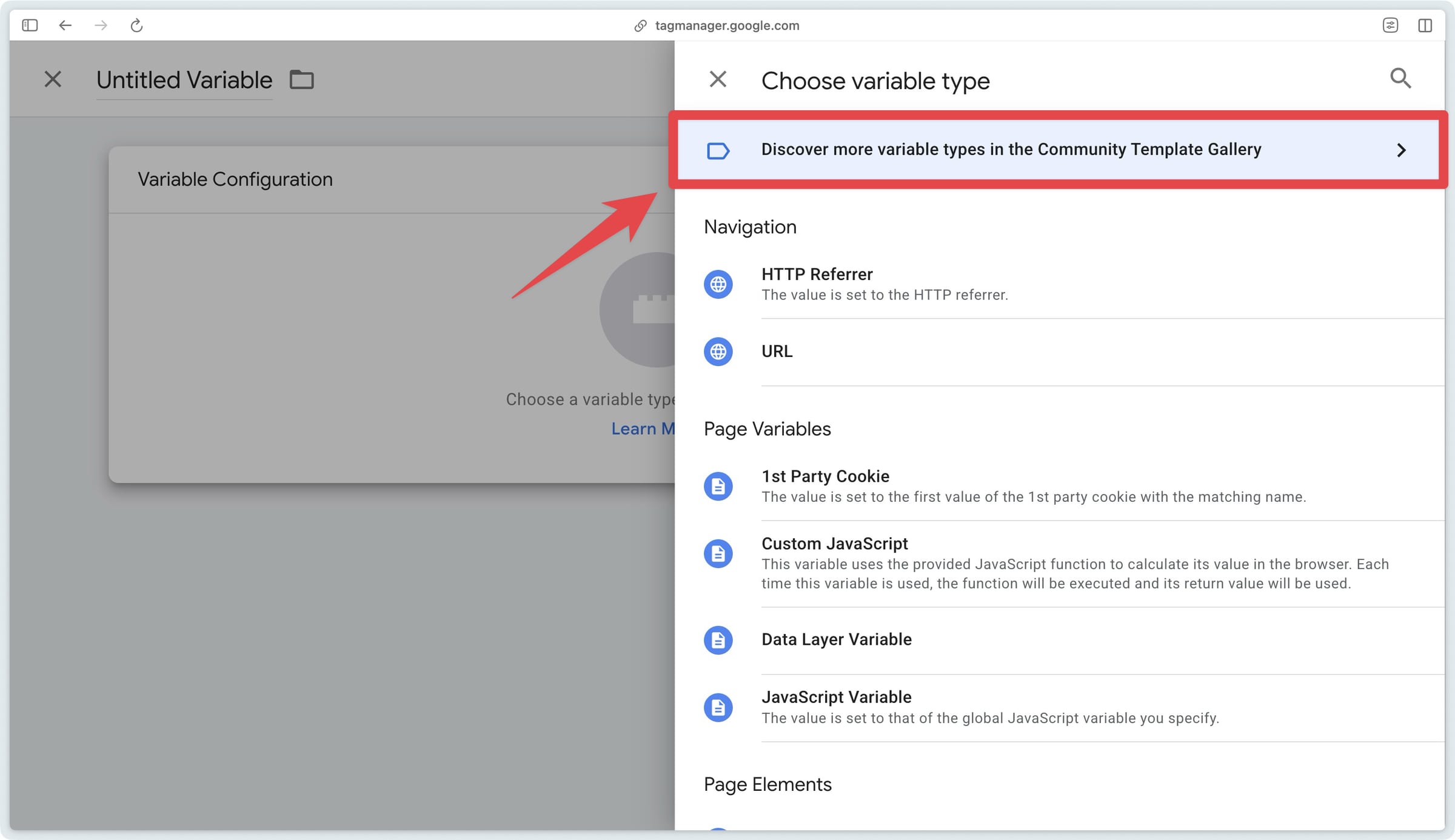 Blue banner to access the variable template gallery in GTM