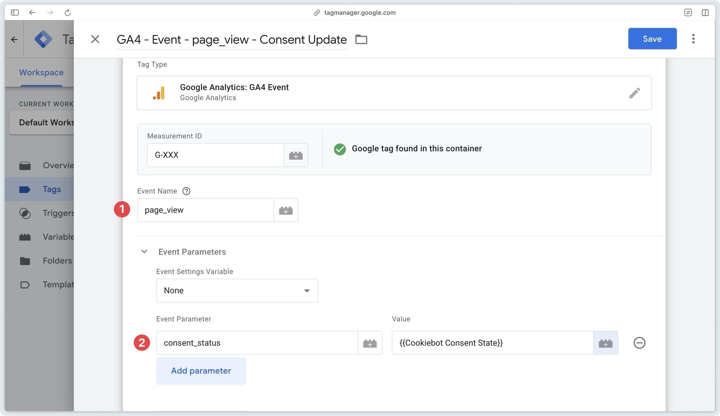 Configuring the GA4 event tag to send a page_view event on consent update
