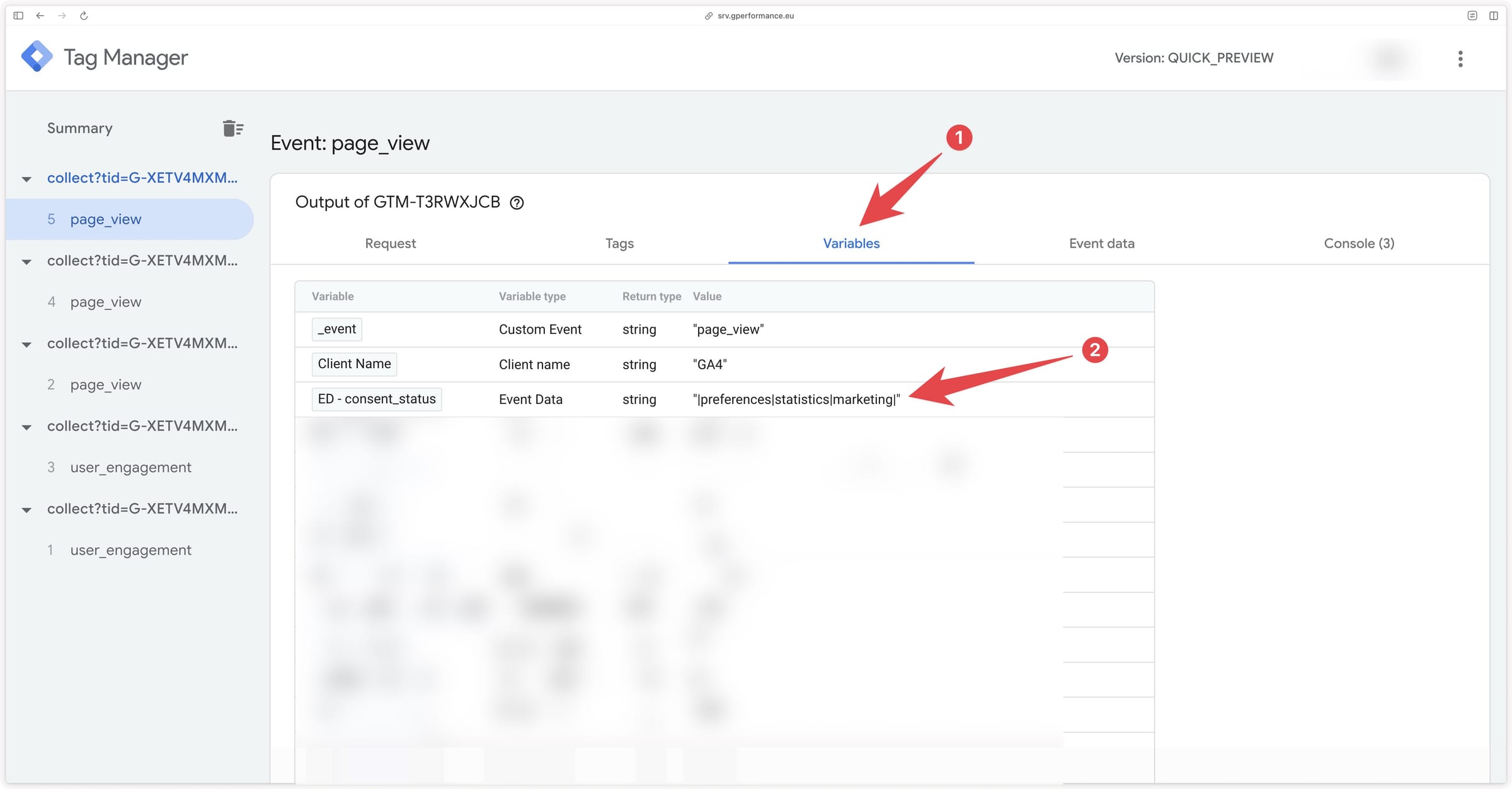 Verifying the consent_status Event Data variable in the GTM Server preview