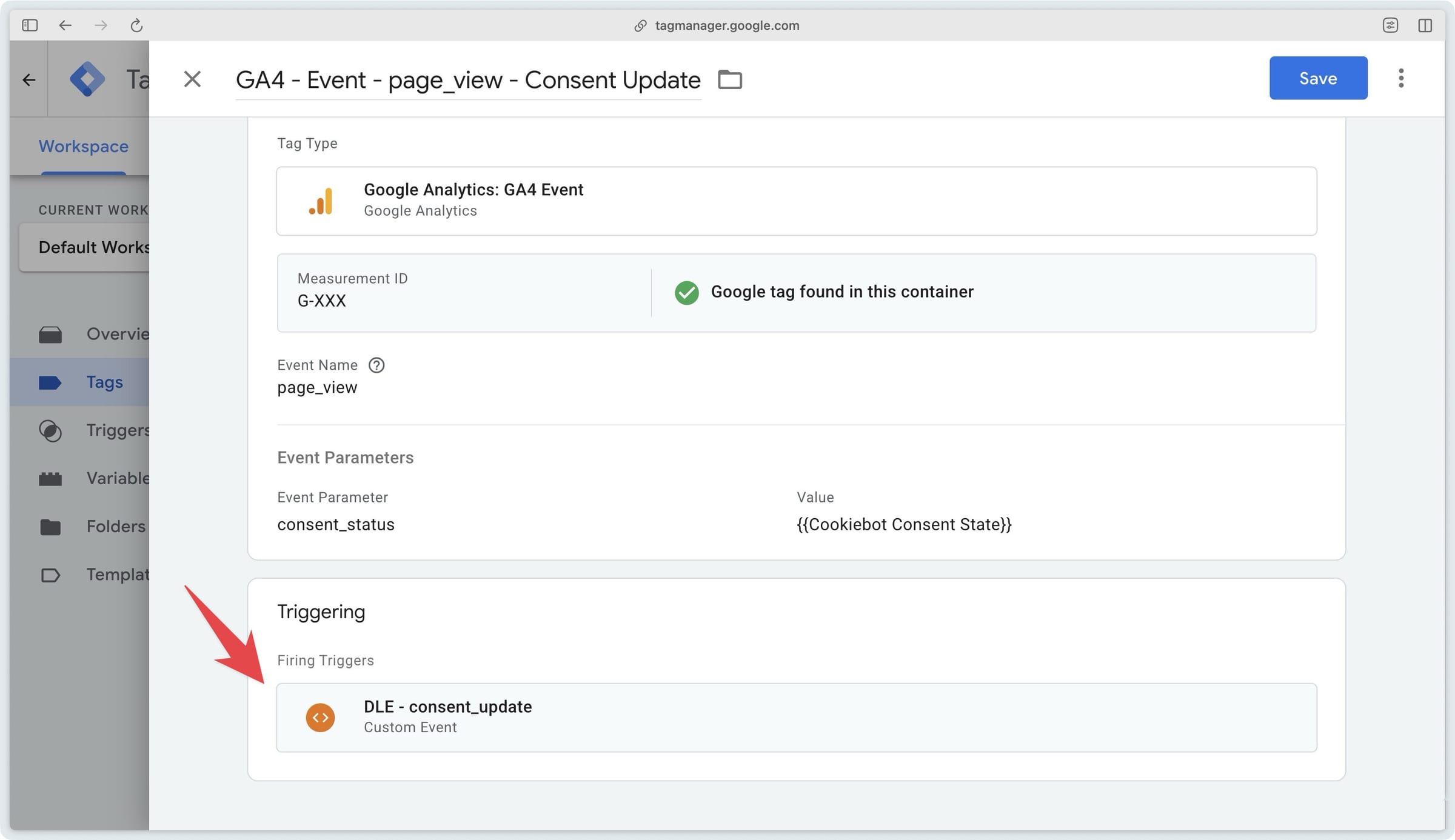 Triggering the GA4 event tag on the consent_update dataLayer event