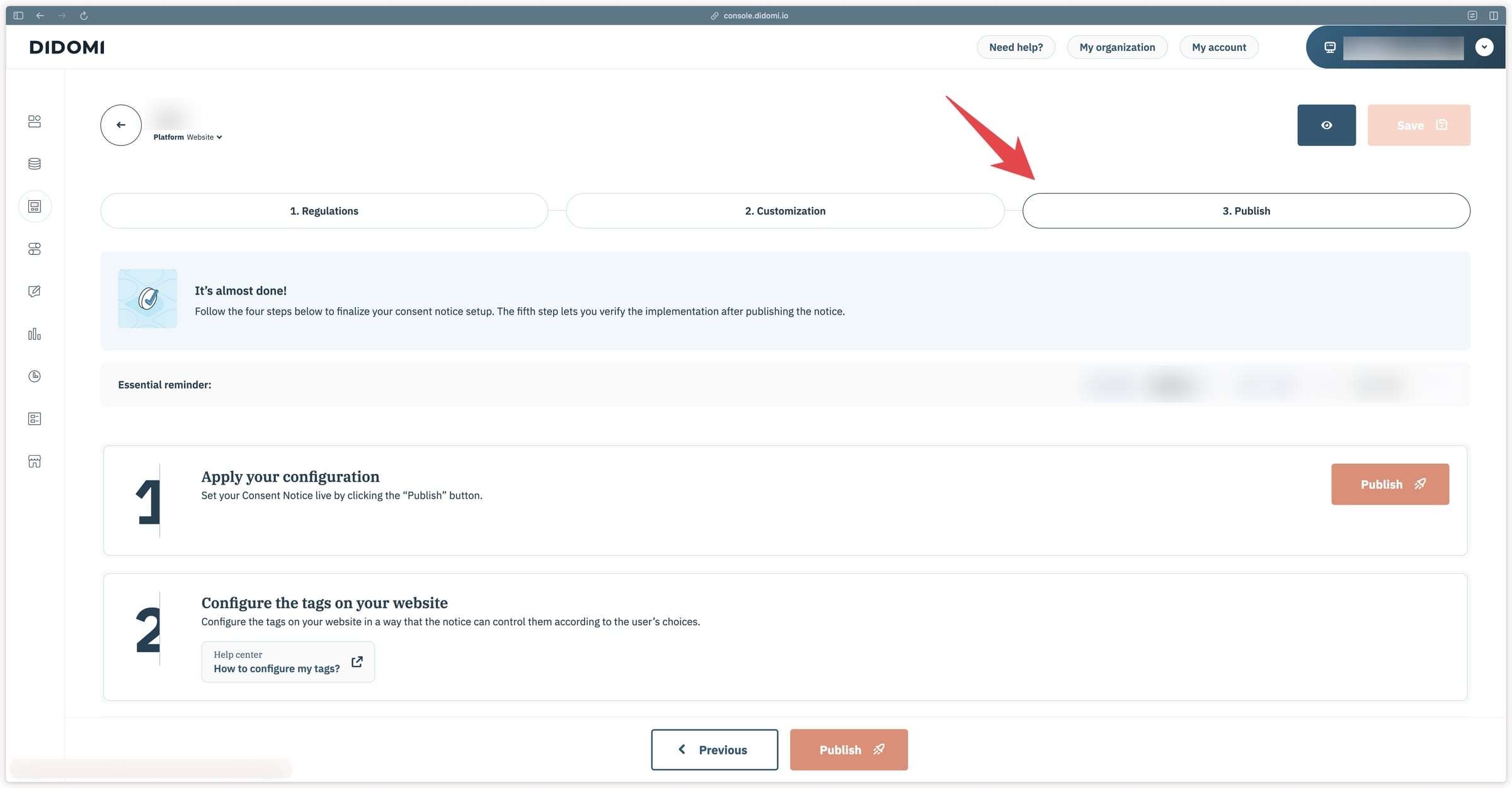 Publish section in the Didomi console