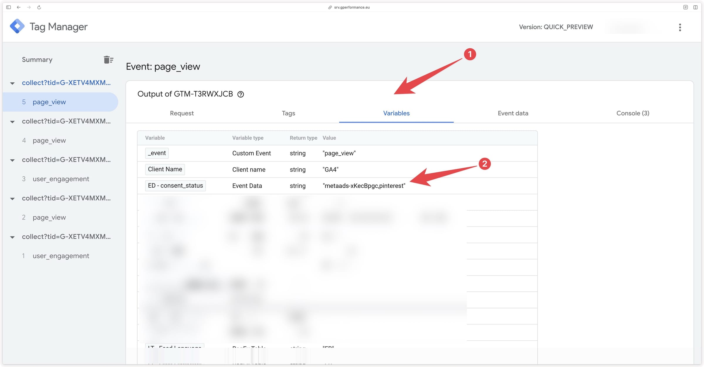 Verifying the consent_status Event Data variable in the GTM Server preview