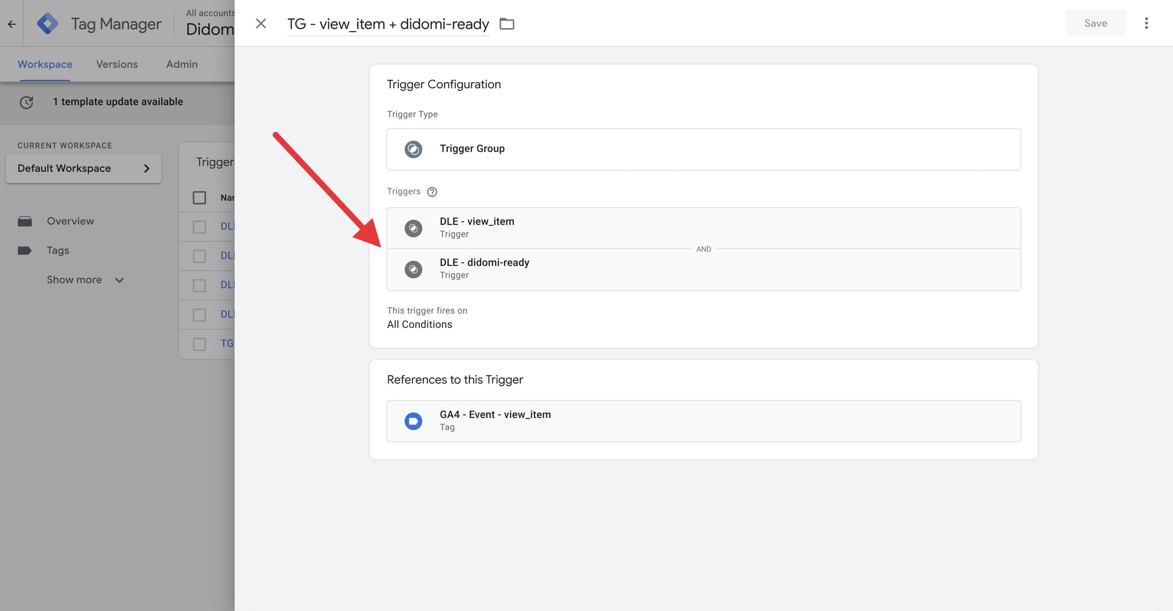 Trigger Group combining the view_item and didomi-ready triggers