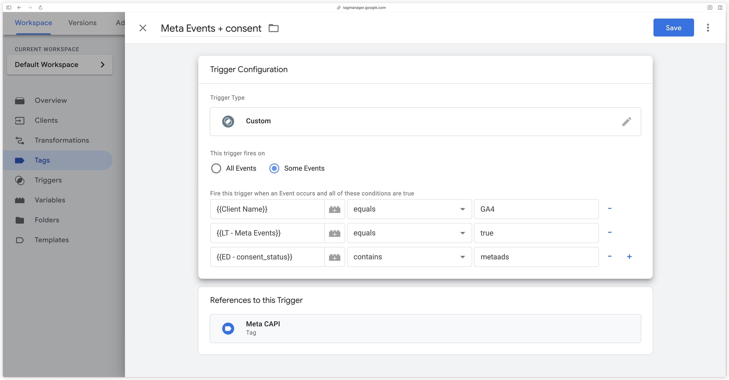 Trigger for the Meta tag conditioned on Didomi consent in GTM Server
