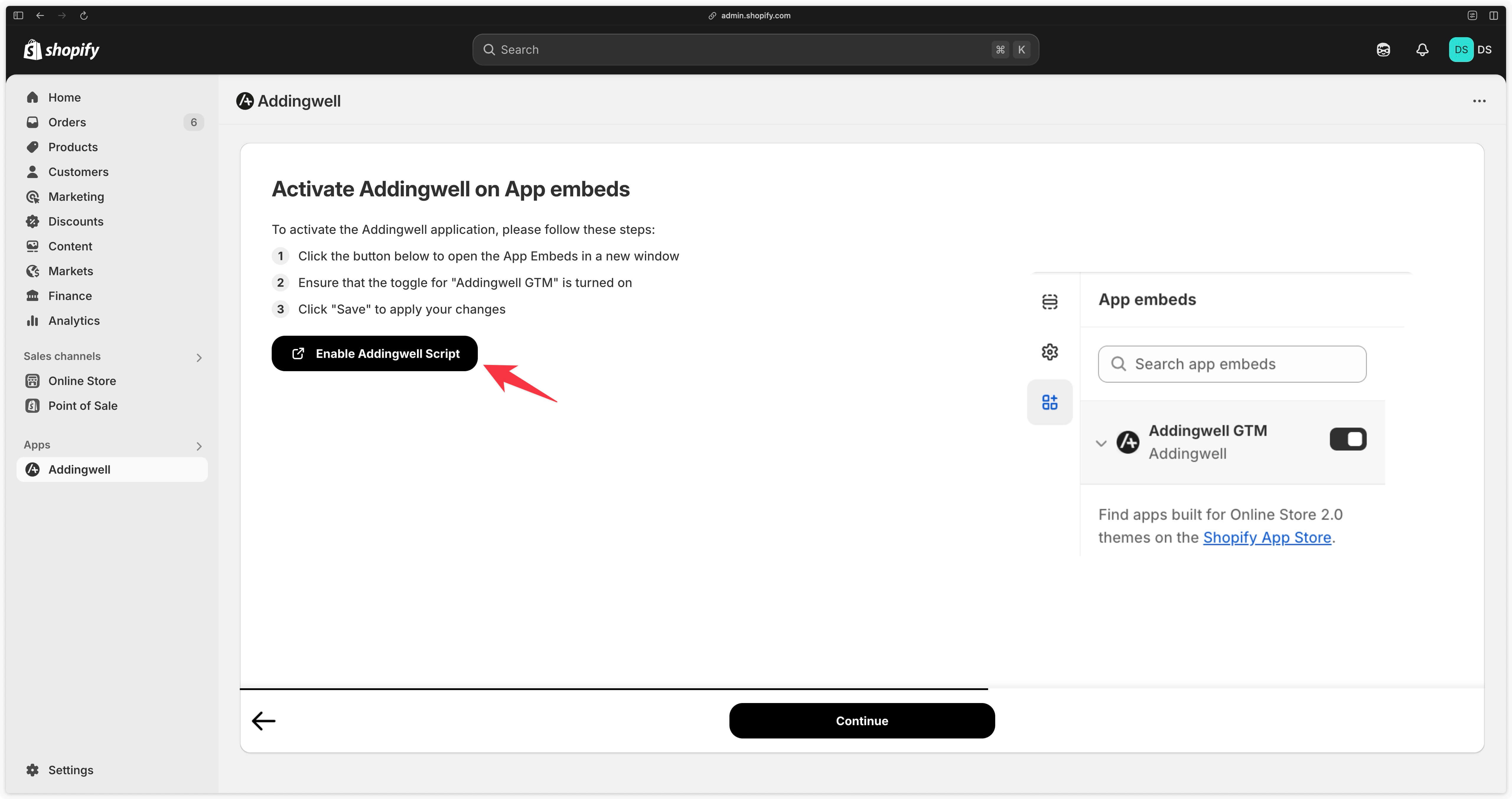 Button to access Embeds Apps in Shopify theme