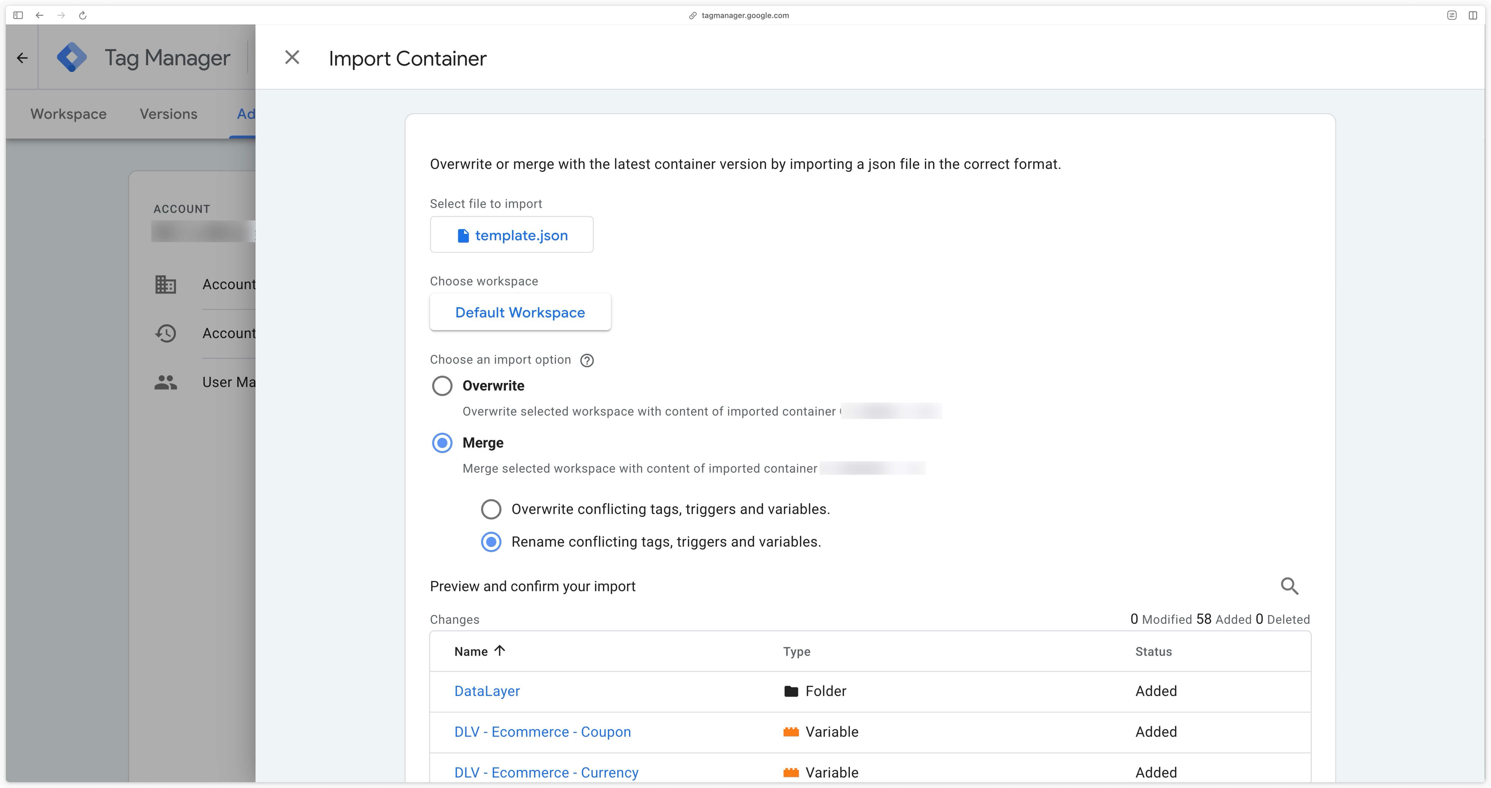 Importing the configured container