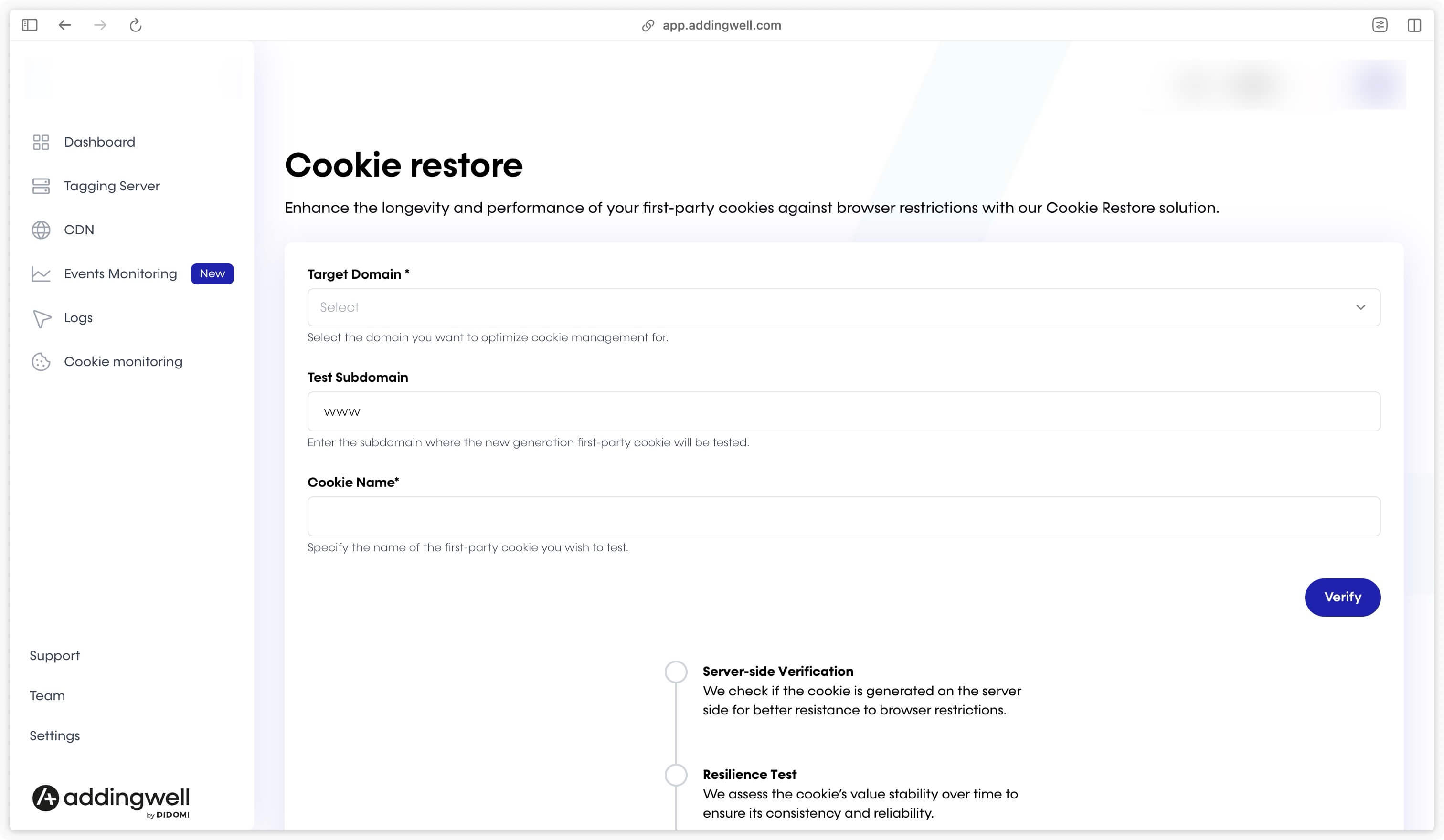 Interface cookie restore
