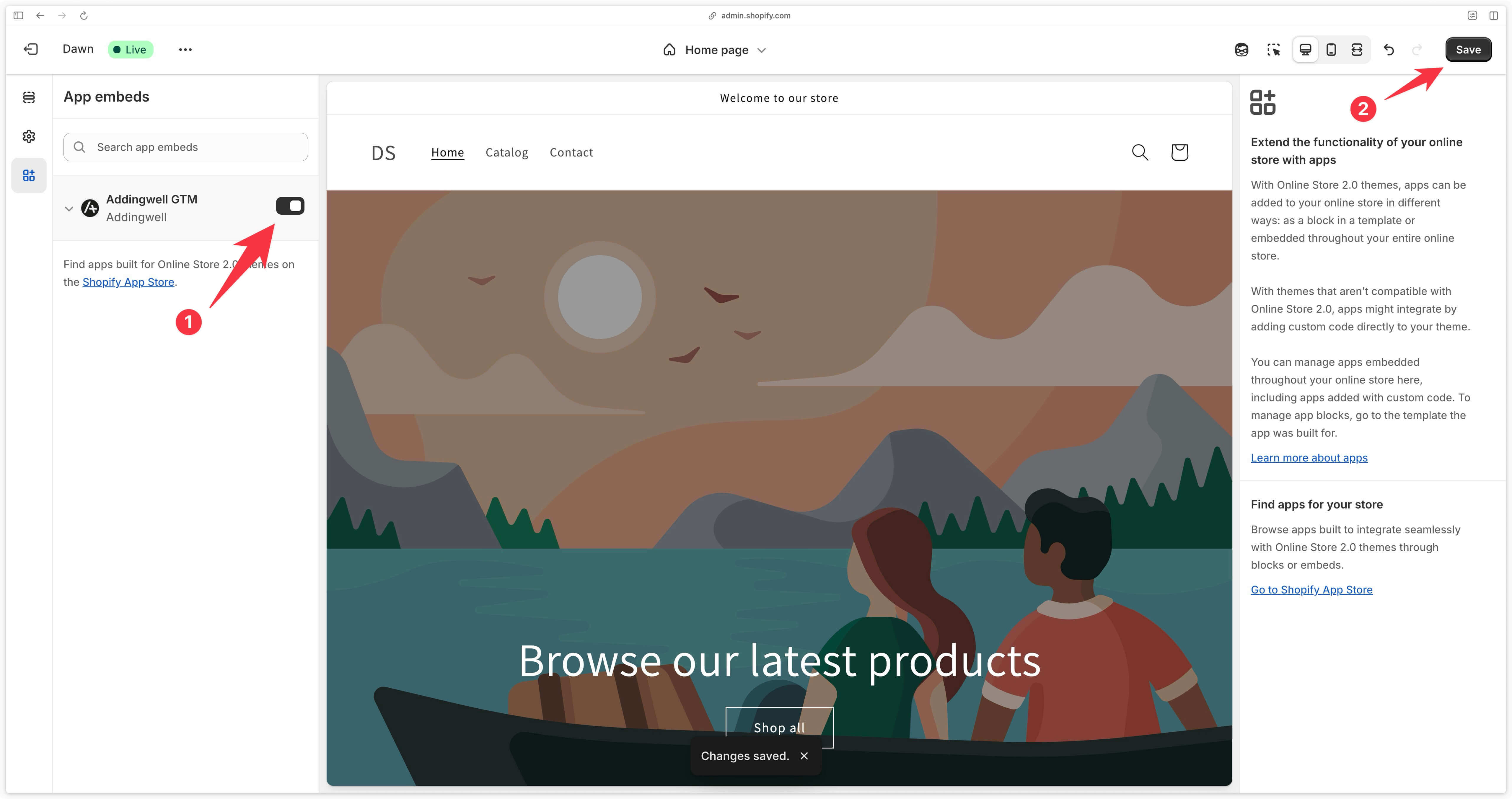 Activate the Addingwell app in the Shopify theme