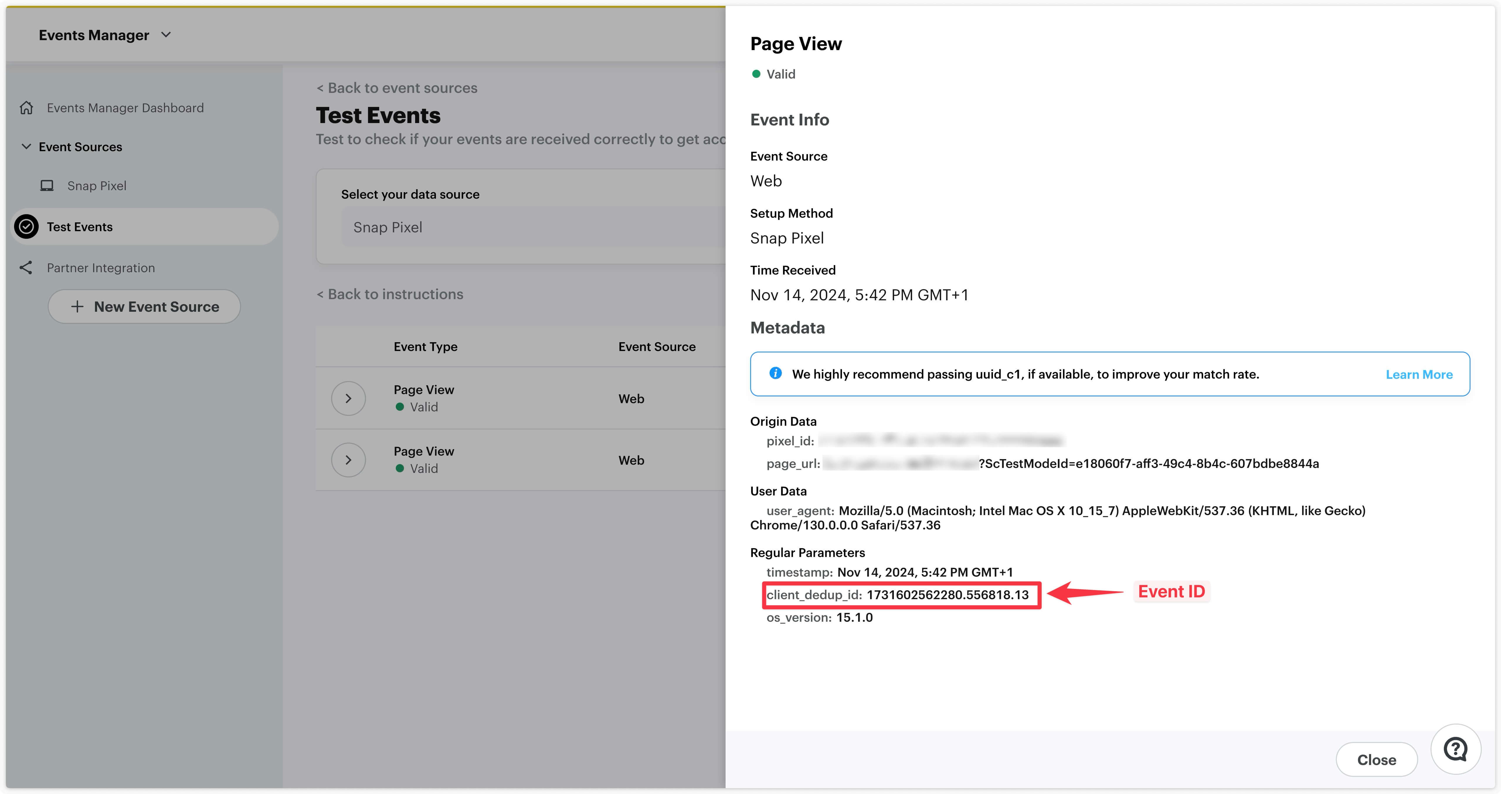 PageView event from server deduplicated in Snapchat event handler