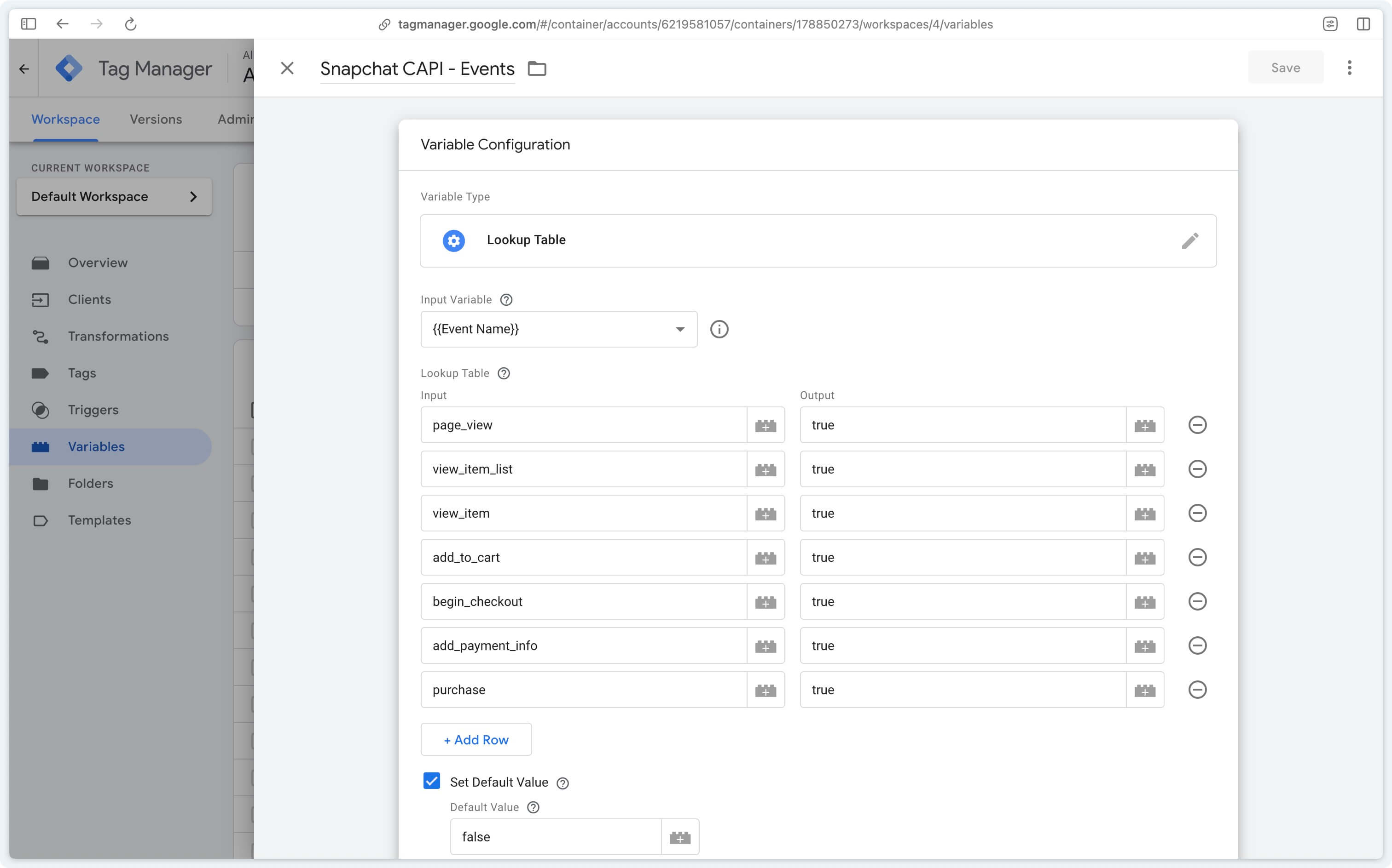 Configuration d'une table de correspondance dans Google Tag Manager Server-Side