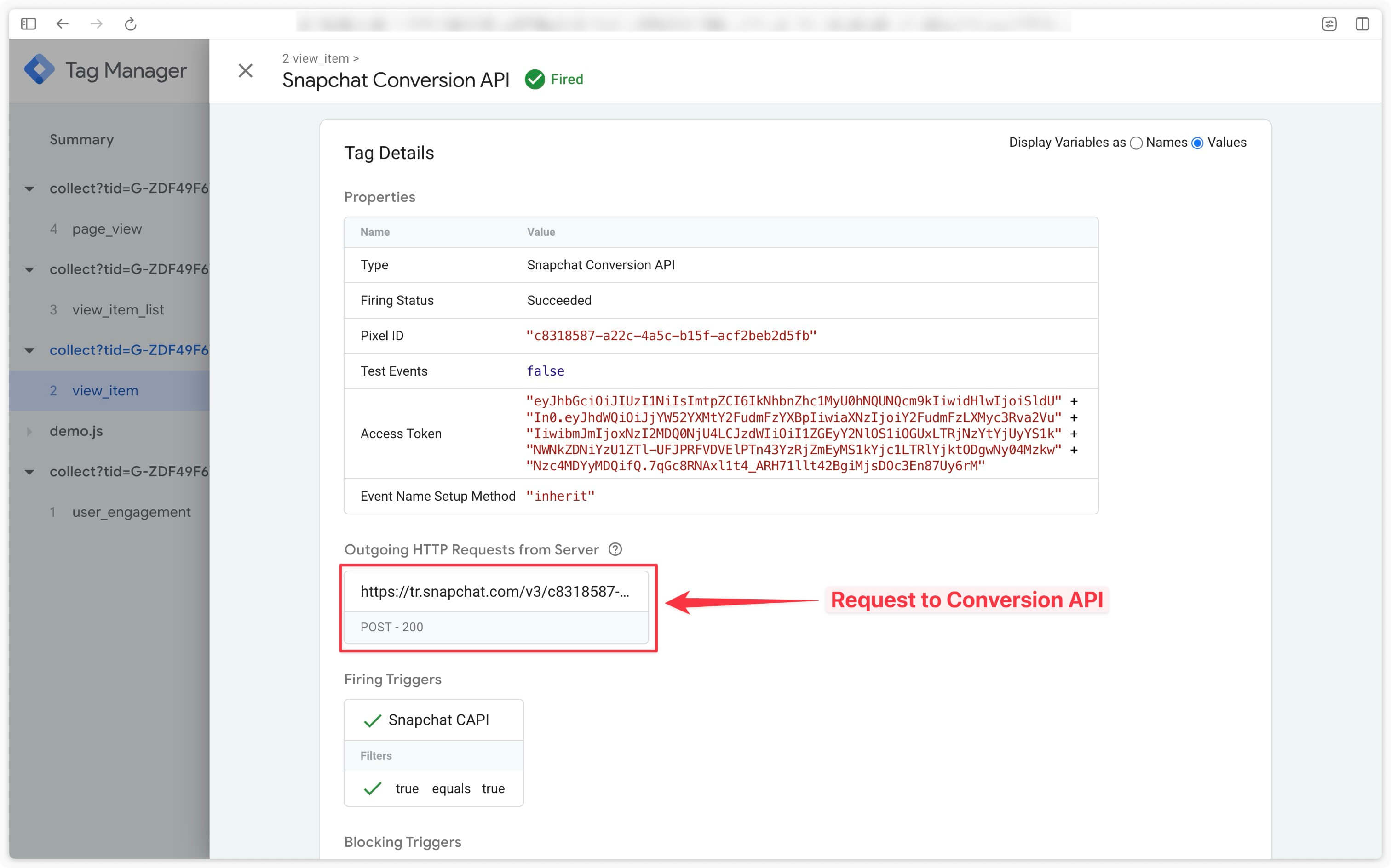 Verify data sent via Snapchat Conversion API