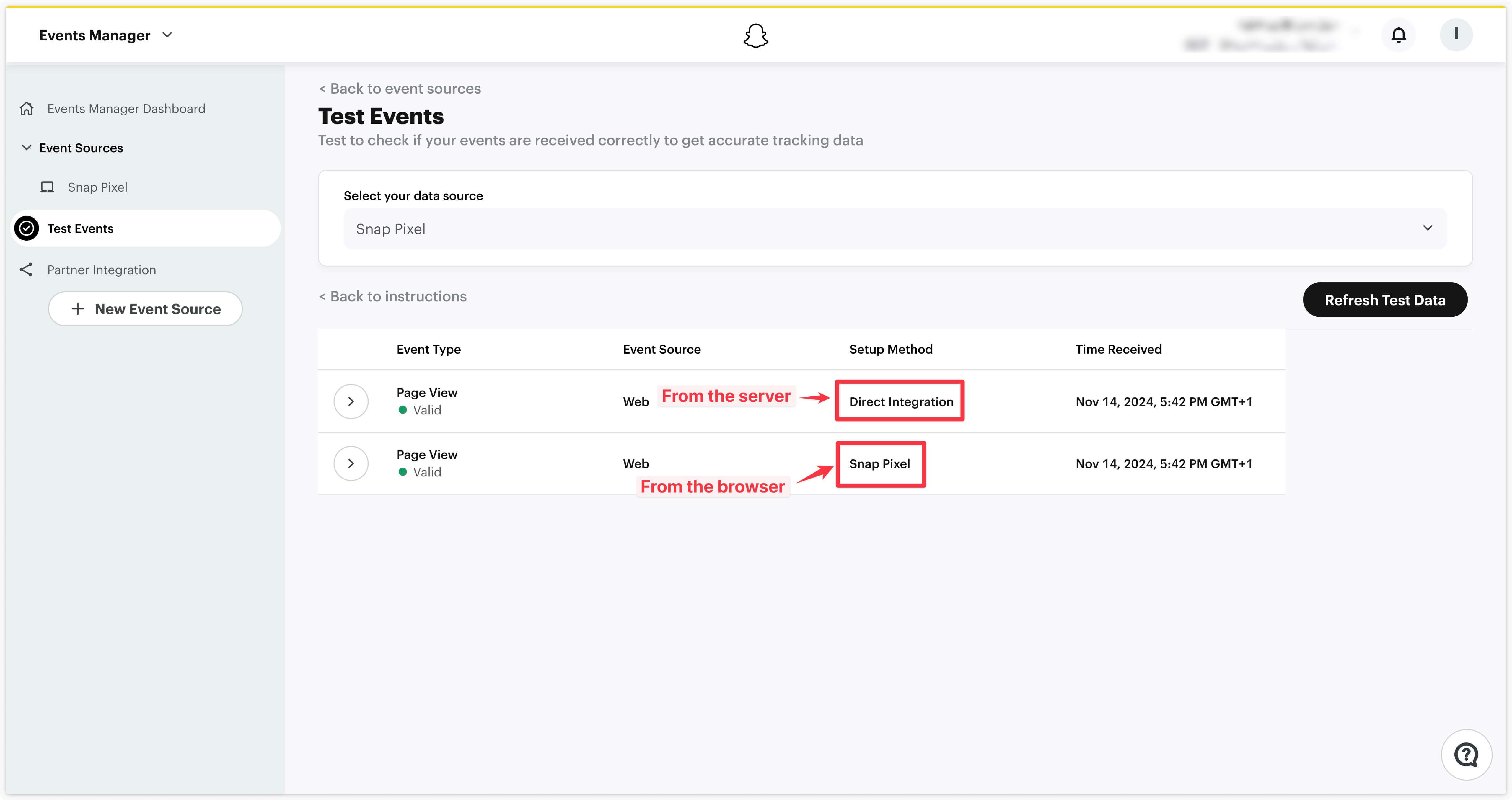 PageView event deduplicated in Snapchat event manager