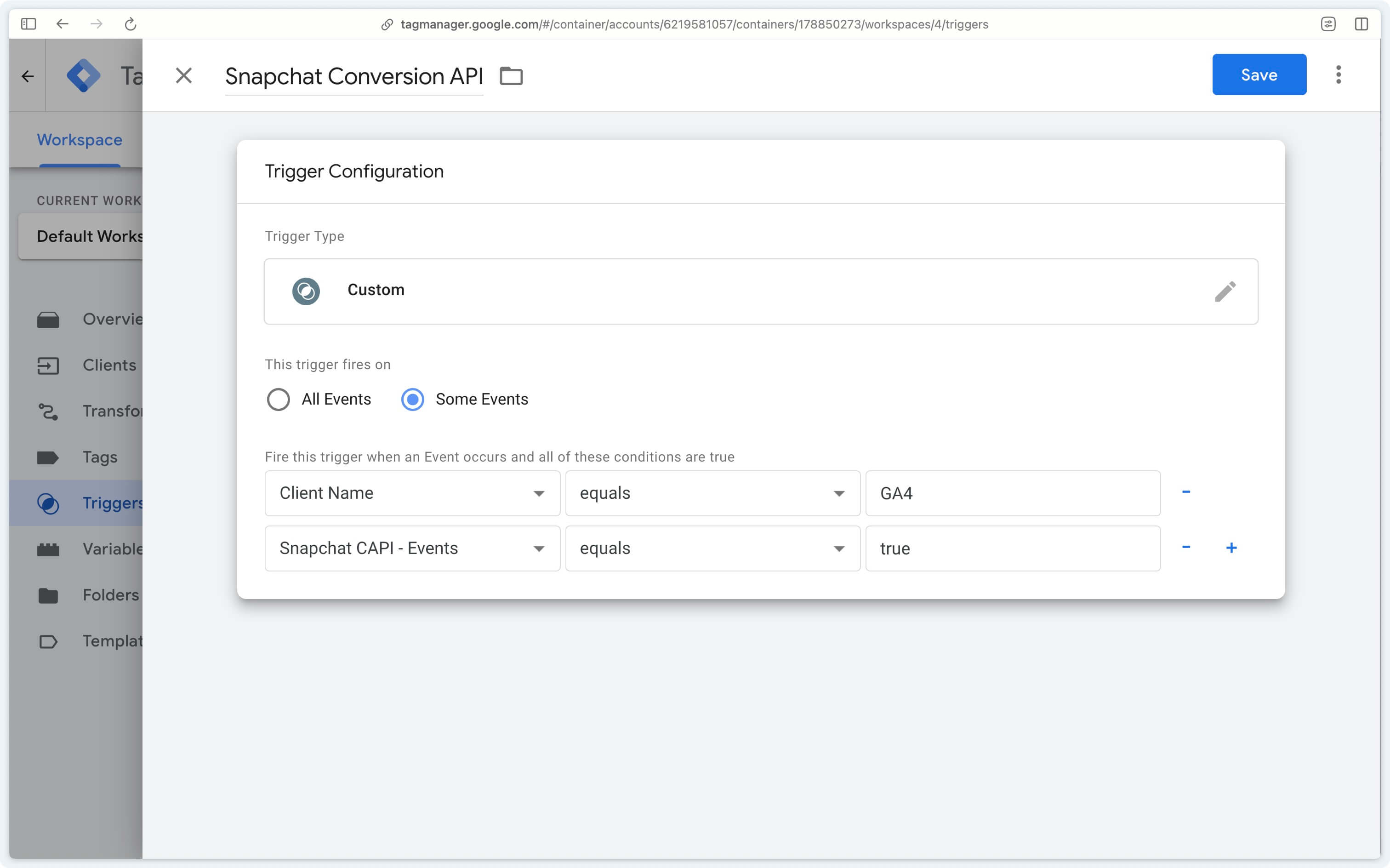 Configuring a custom trigger in Google Tag Manager Server-Side