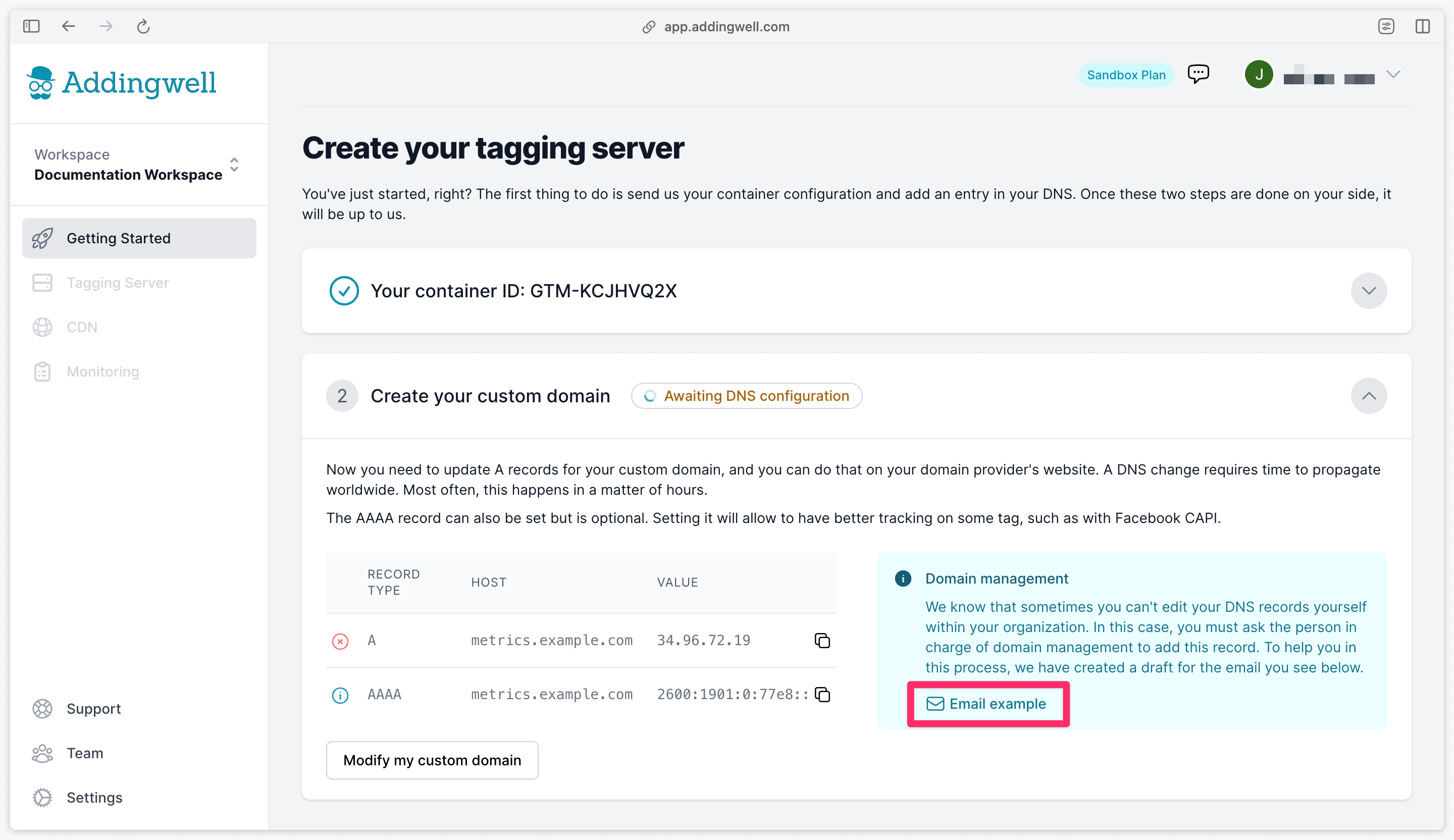 DNS records example