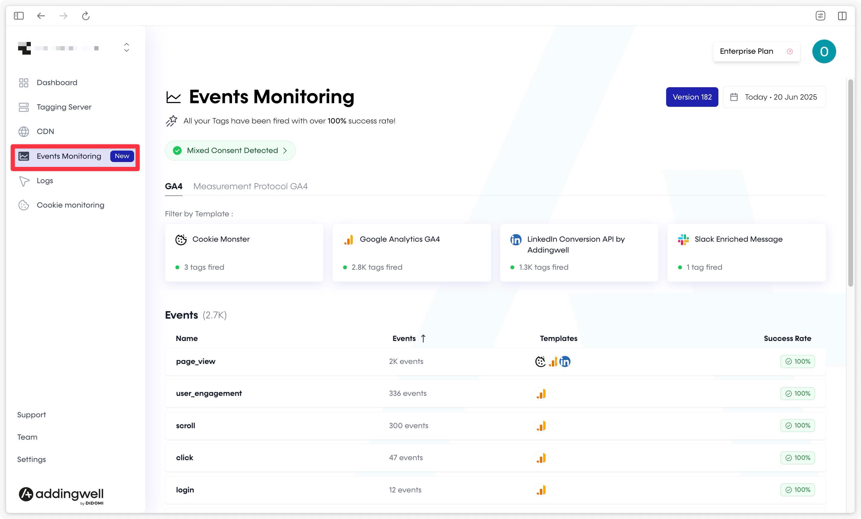 Access the monitoring interface in Addingwell