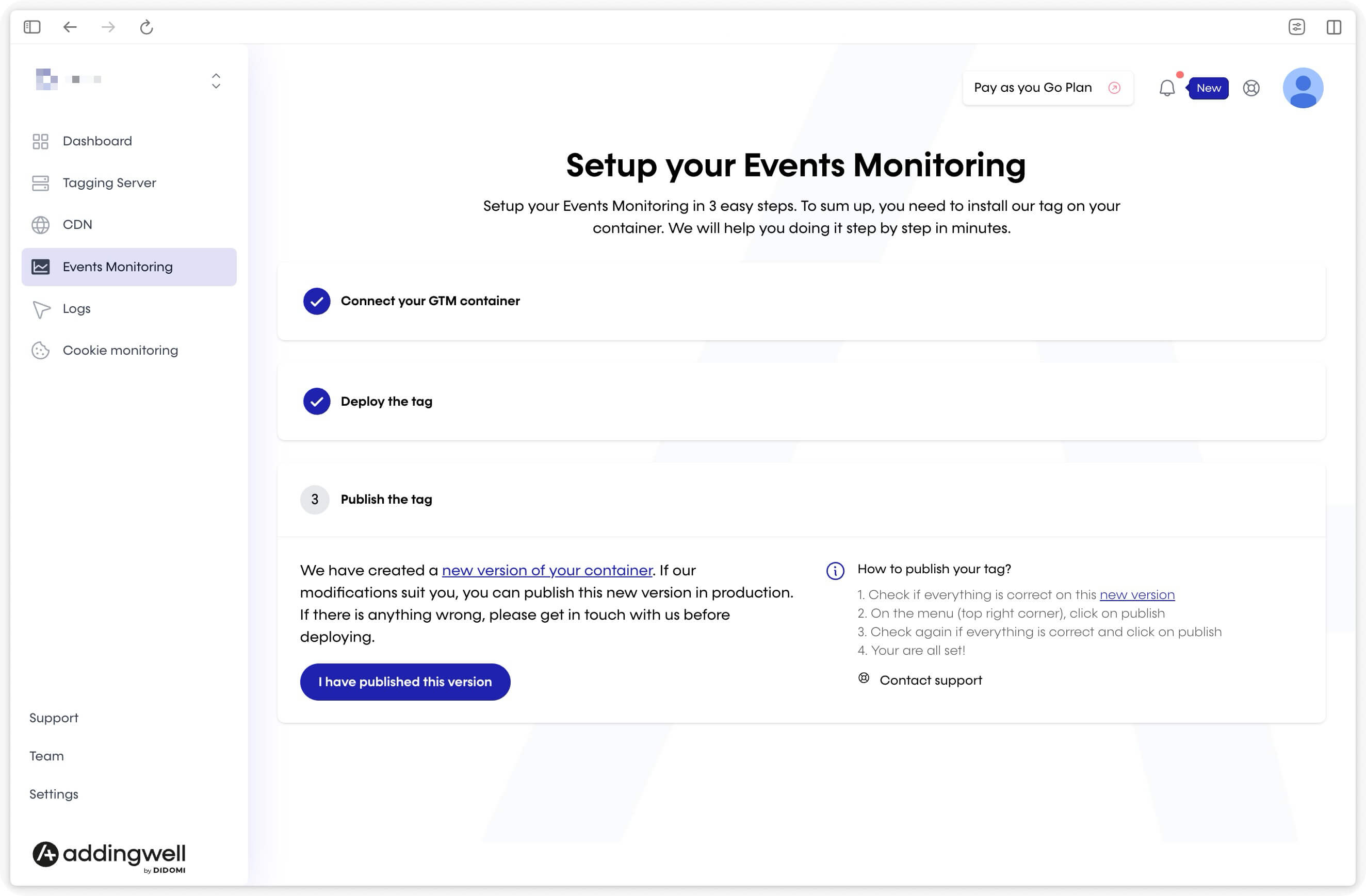 Version publishing screen