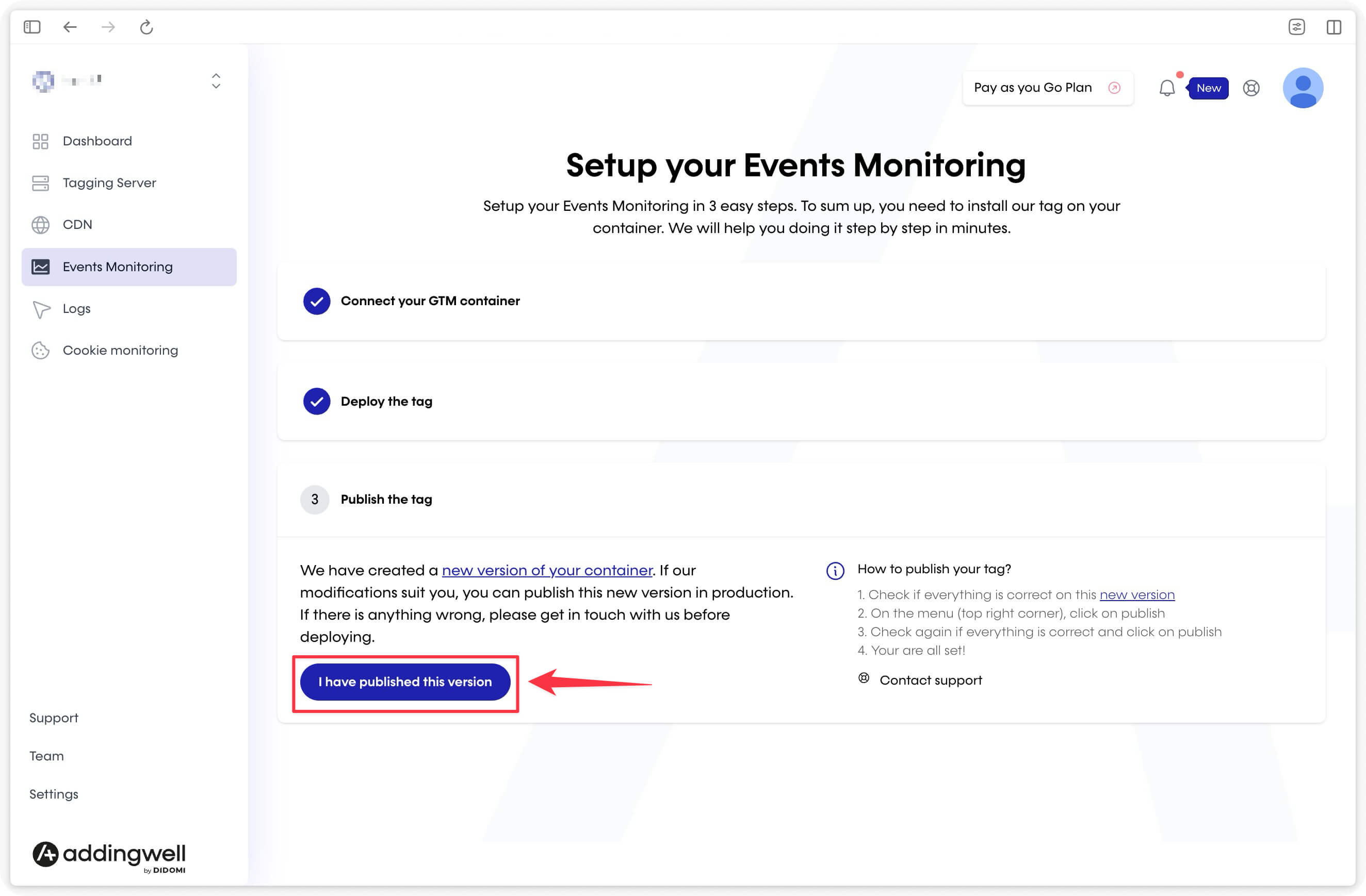 Notify Addingwell that the version is published