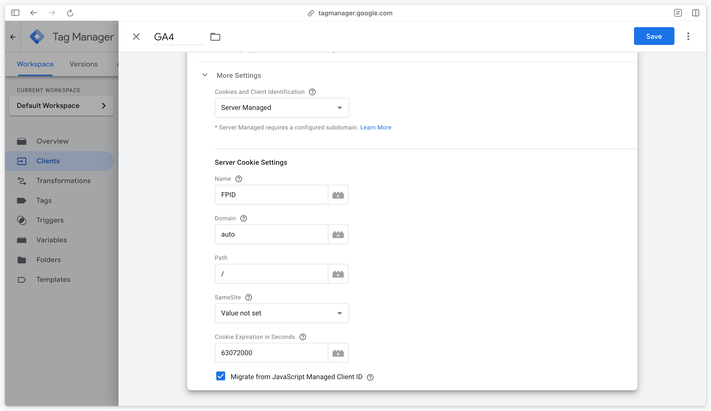 Configuration de la migration du client GA4