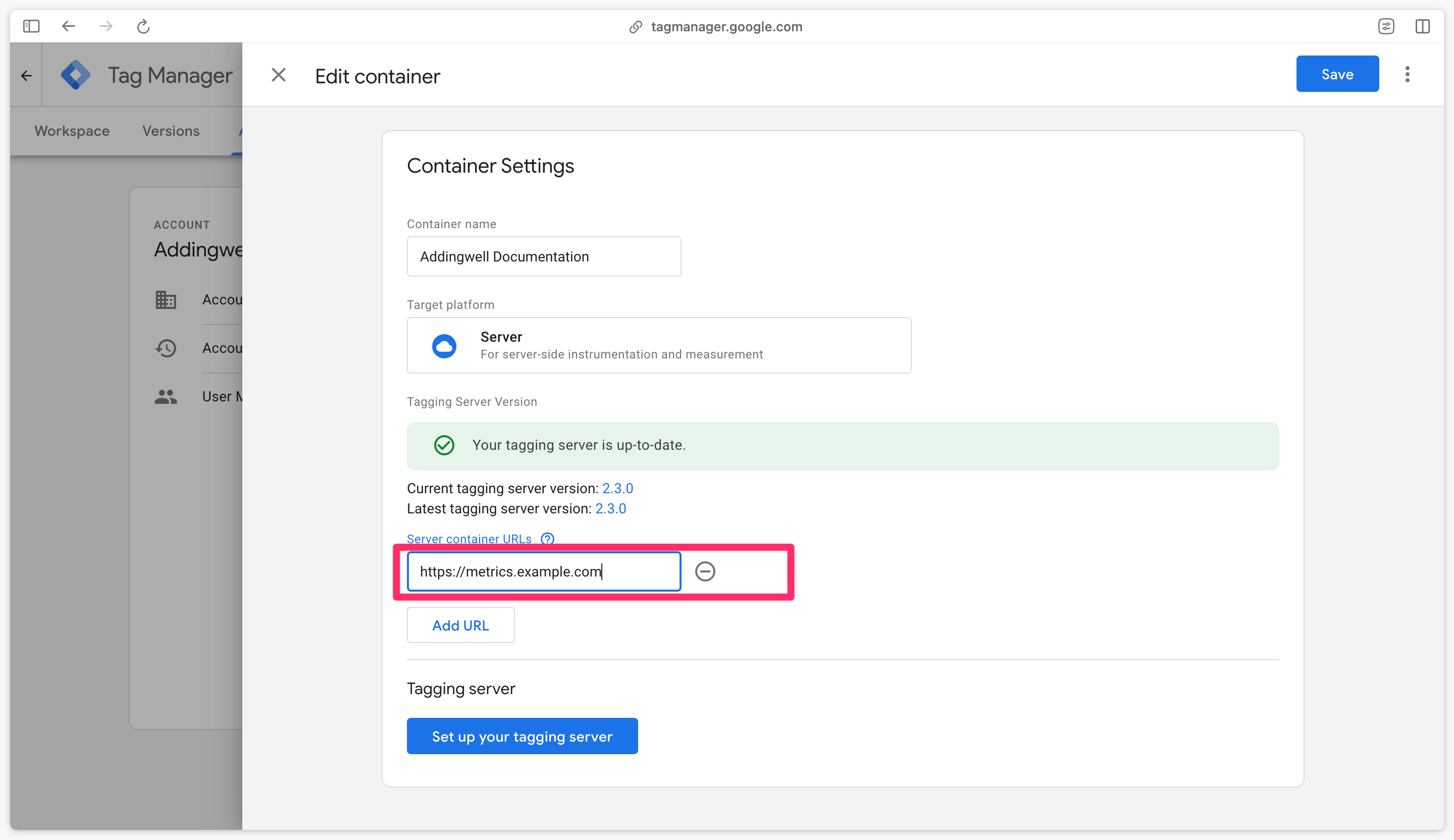 Configuration de l'URL de prévisualisation dans sGTM