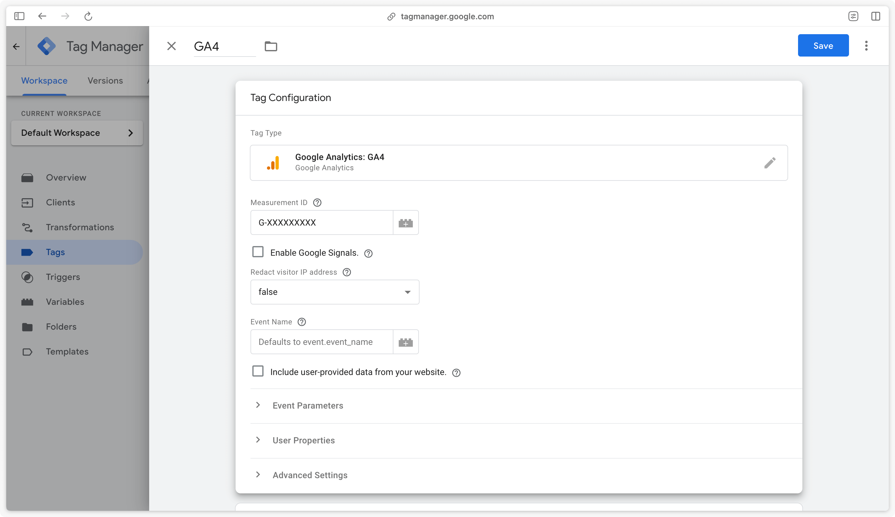 Configuration des paramètres de la balise GA4