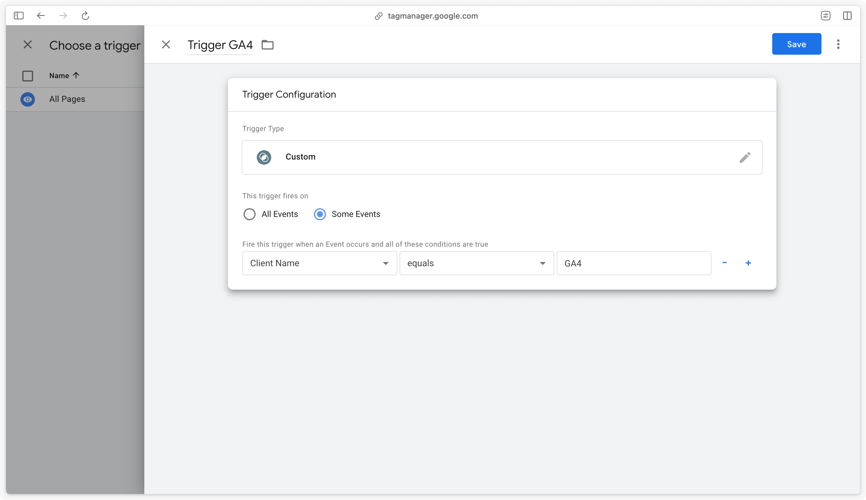 Configuration du trigger GA4