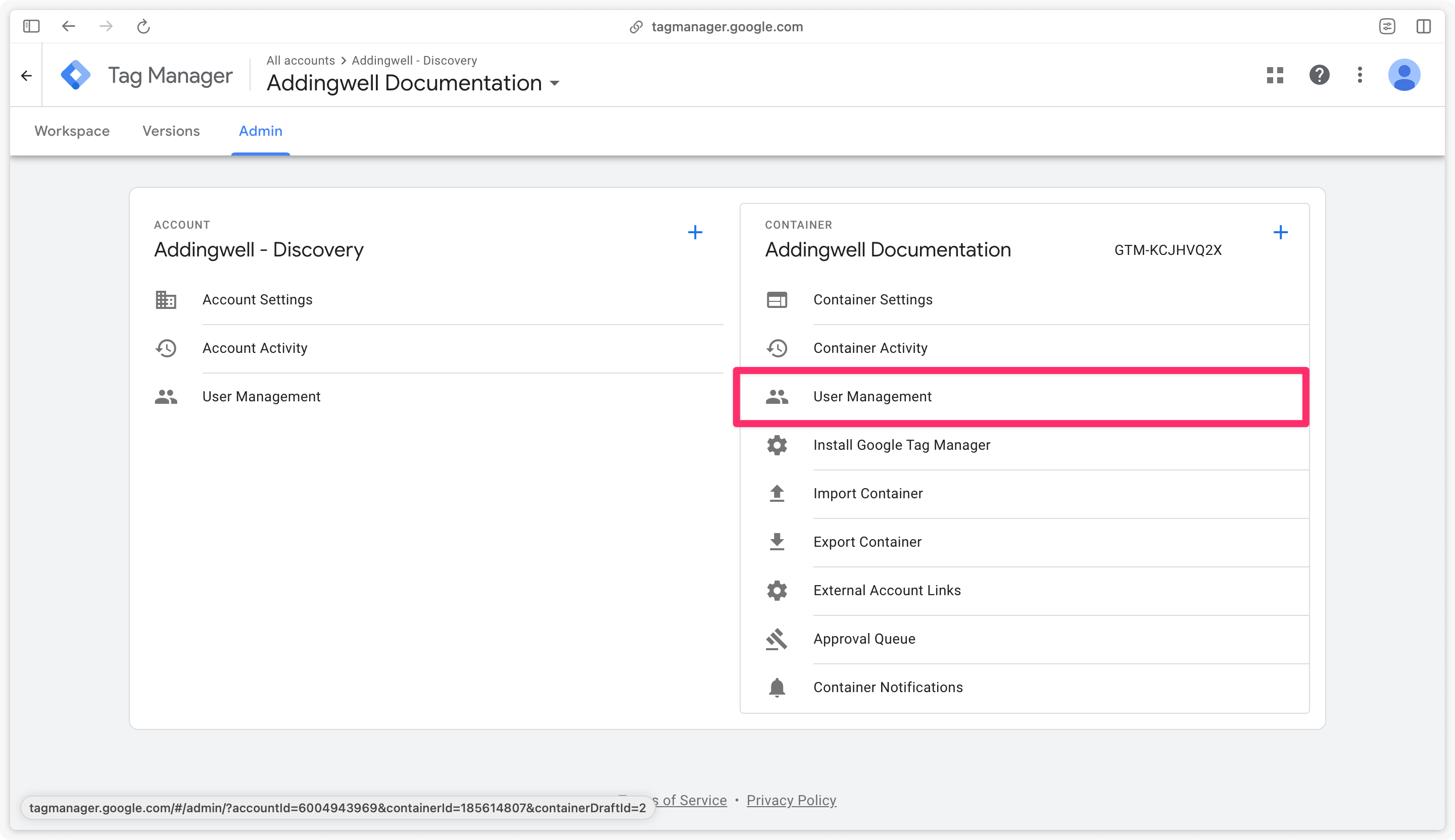 Accédez à User Management dans GTM Server-side