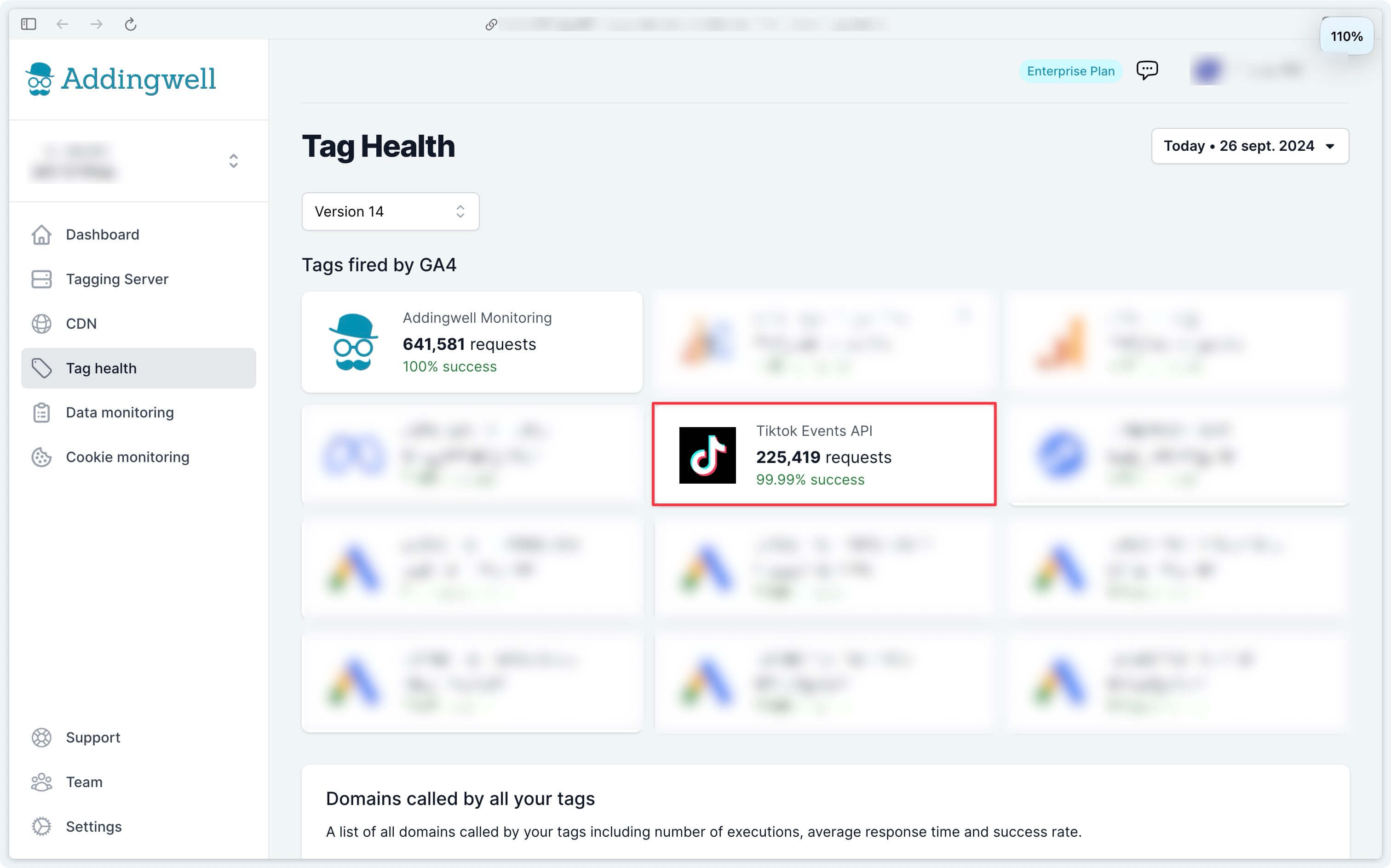 Check Tiktok Events API requests on the Adddingwell workspace