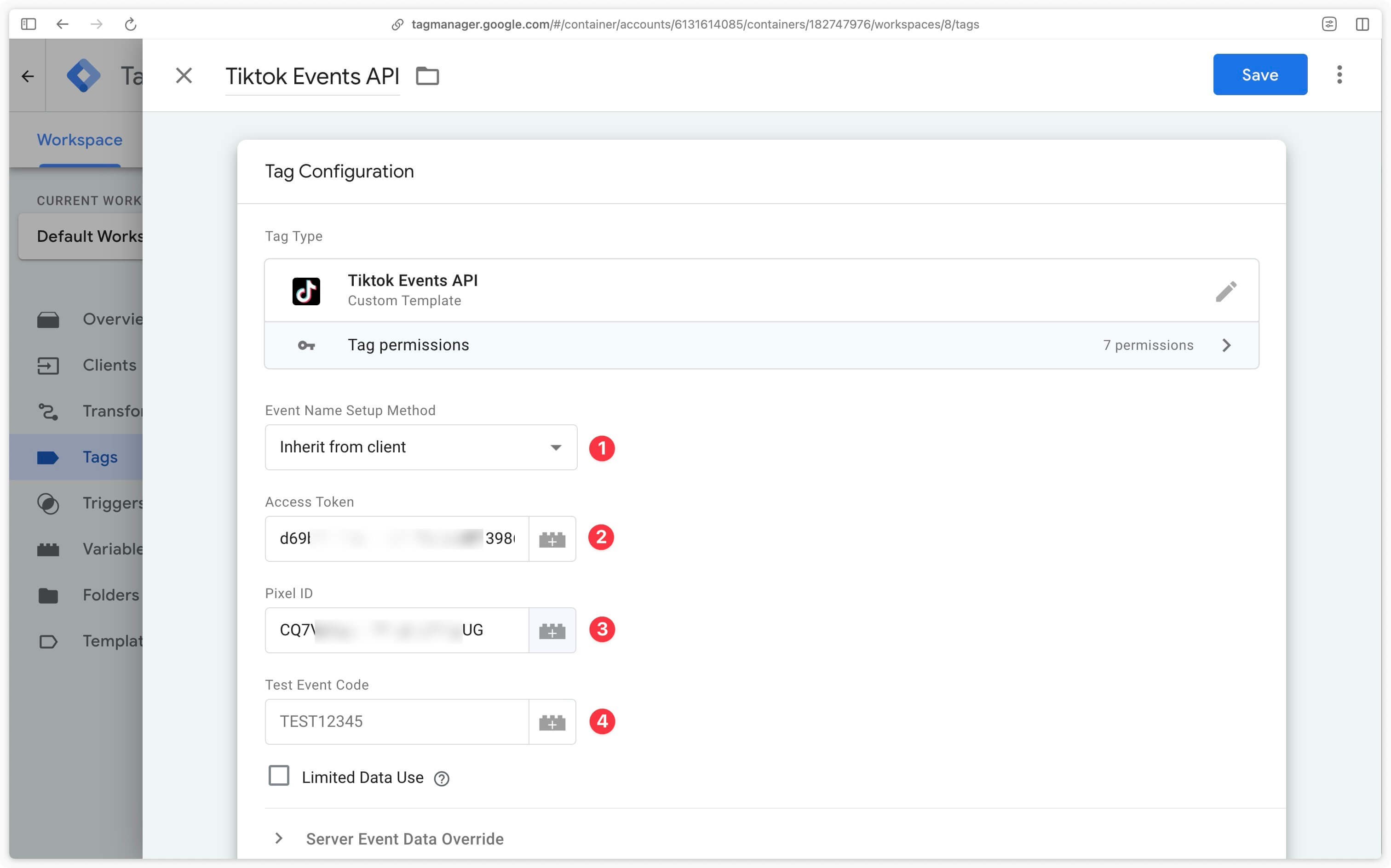 Configuration de la balise Tiktok Events API